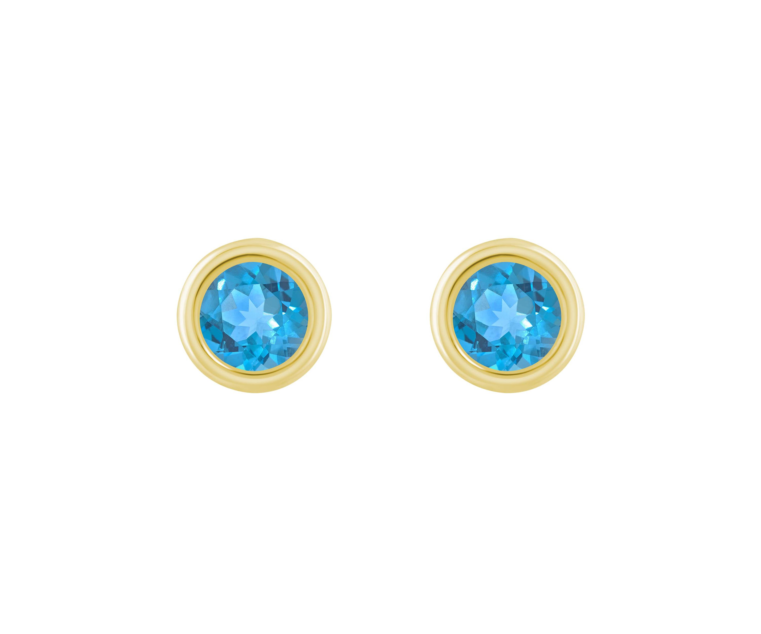 10K Yellow Gold 5mm Round Blue Topaz Stud Earrings