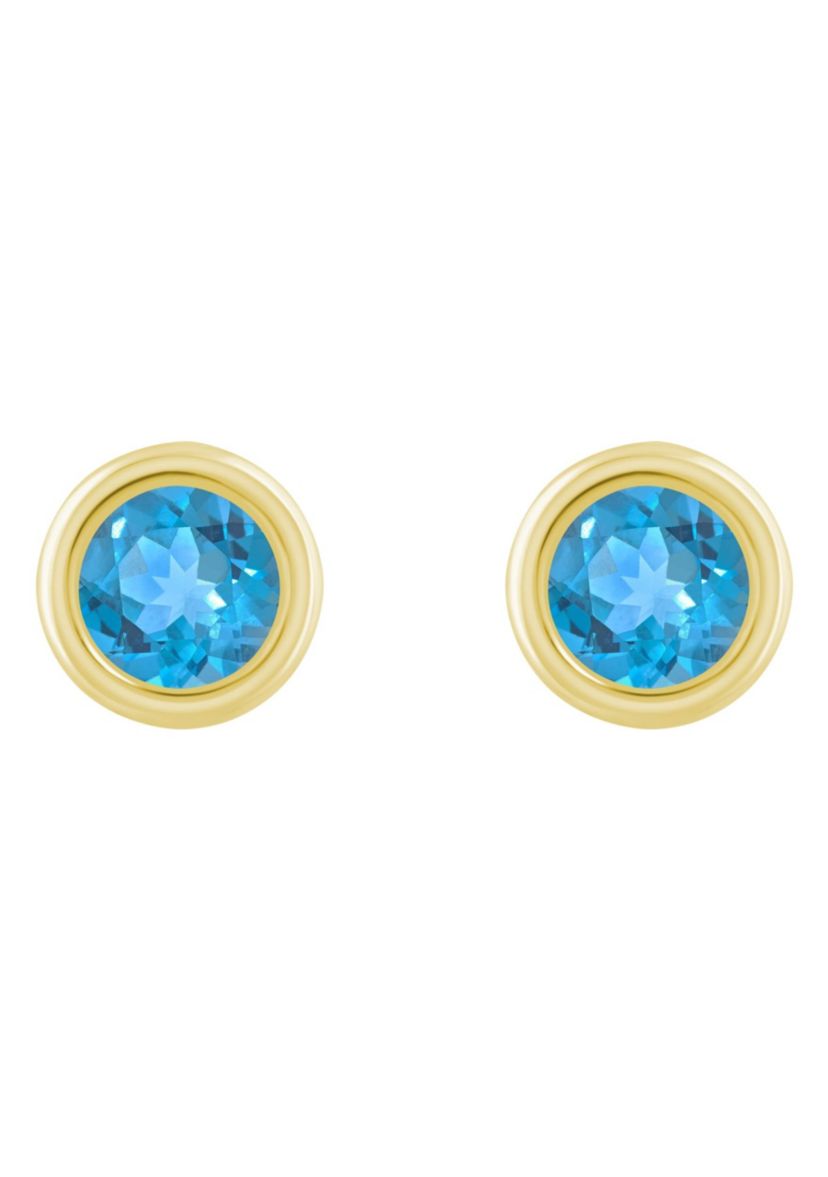 10K Yellow Gold 5mm Round Blue Topaz Stud Earrings