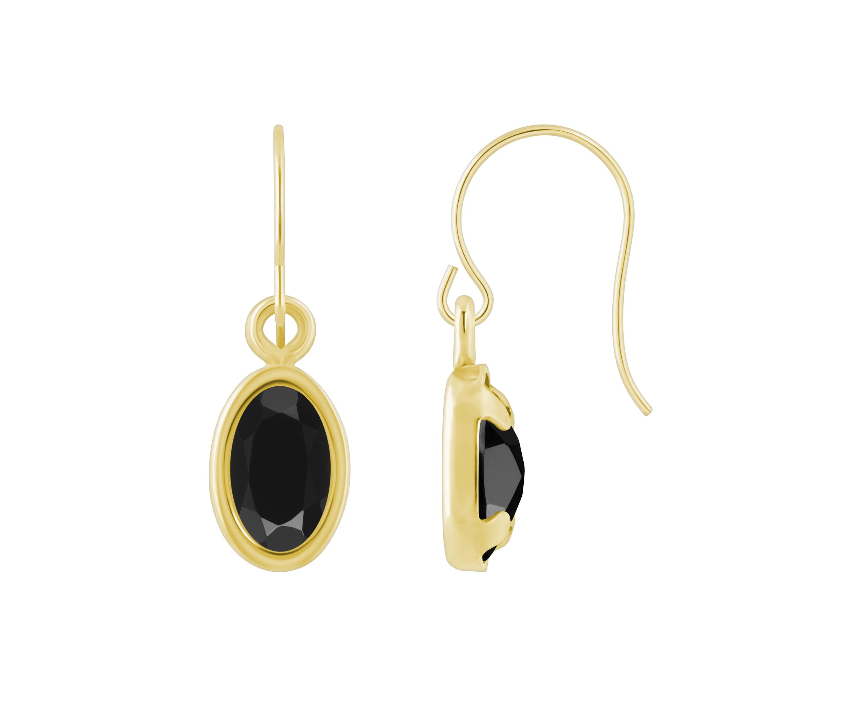 10K White Gold 6x4mm Oval Black Onyx Drop Earrings