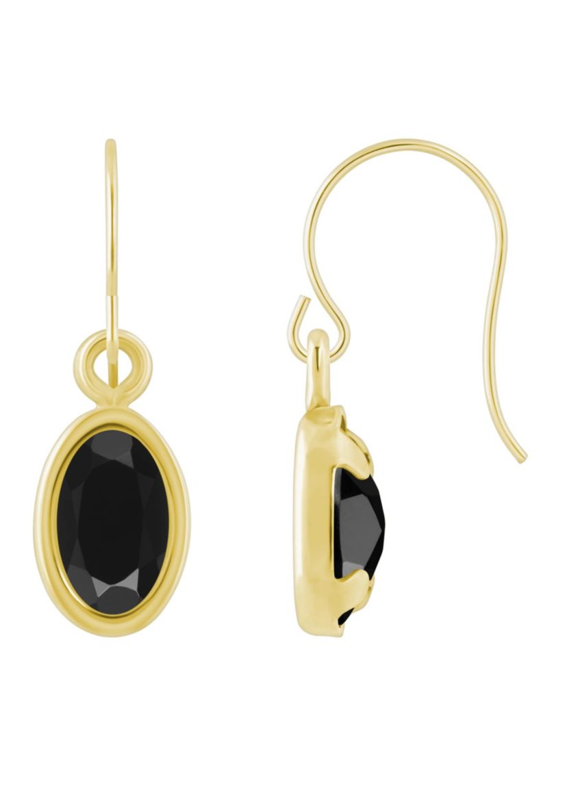 10K White Gold 6x4mm Oval Black Onyx Drop Earrings