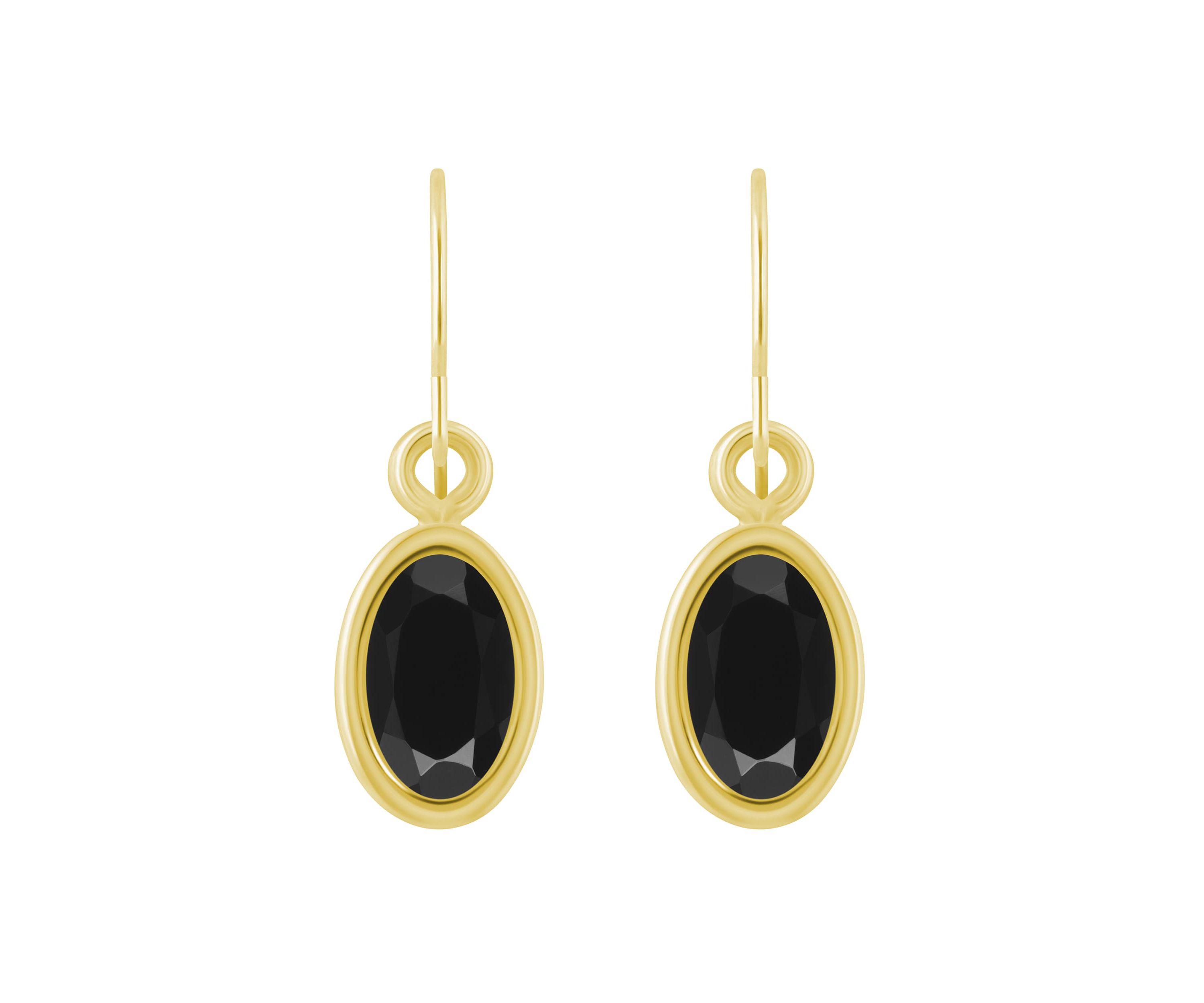 10K White Gold 6x4mm Oval Black Onyx Drop Earrings