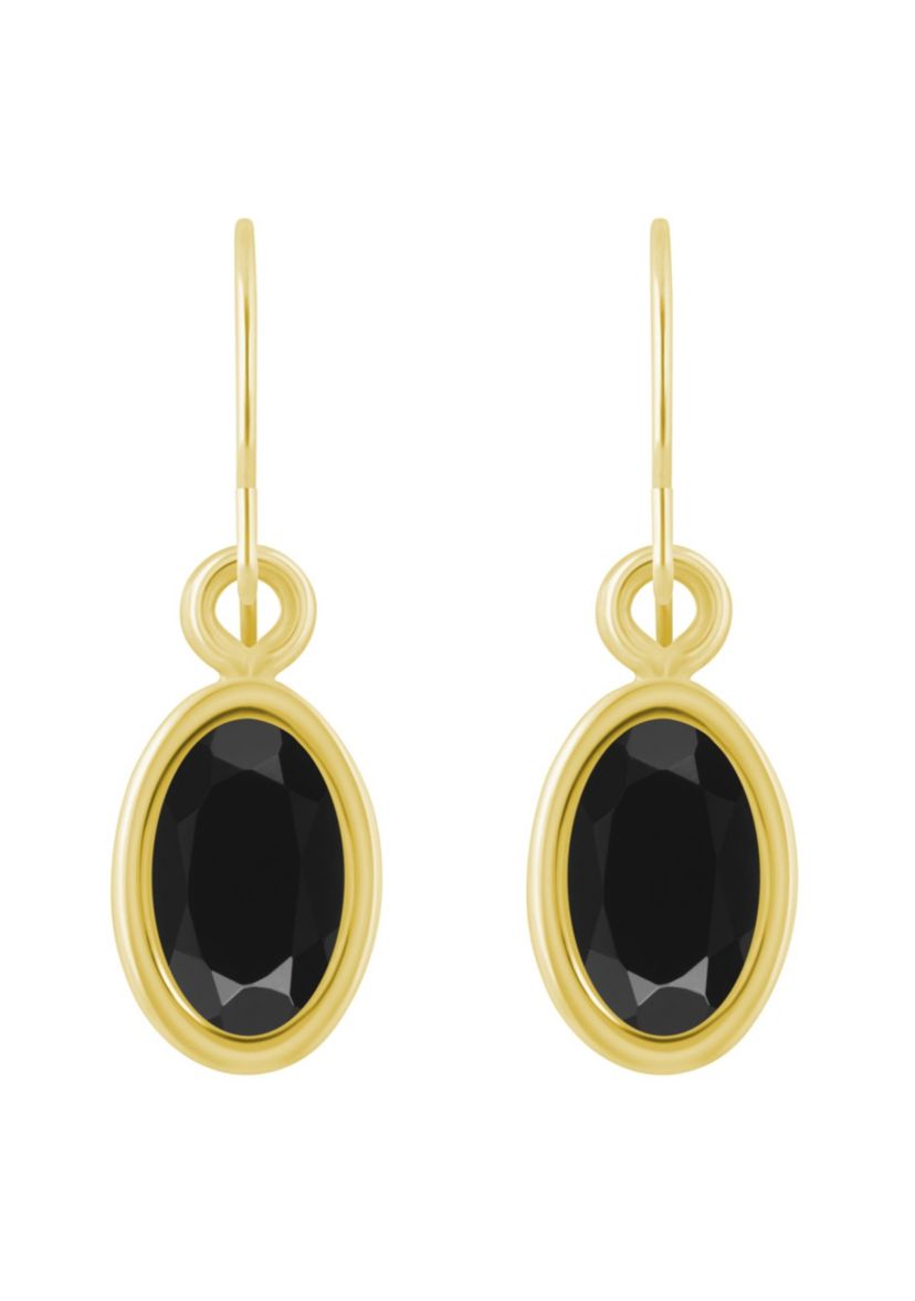 10K White Gold 6x4mm Oval Black Onyx Drop Earrings
