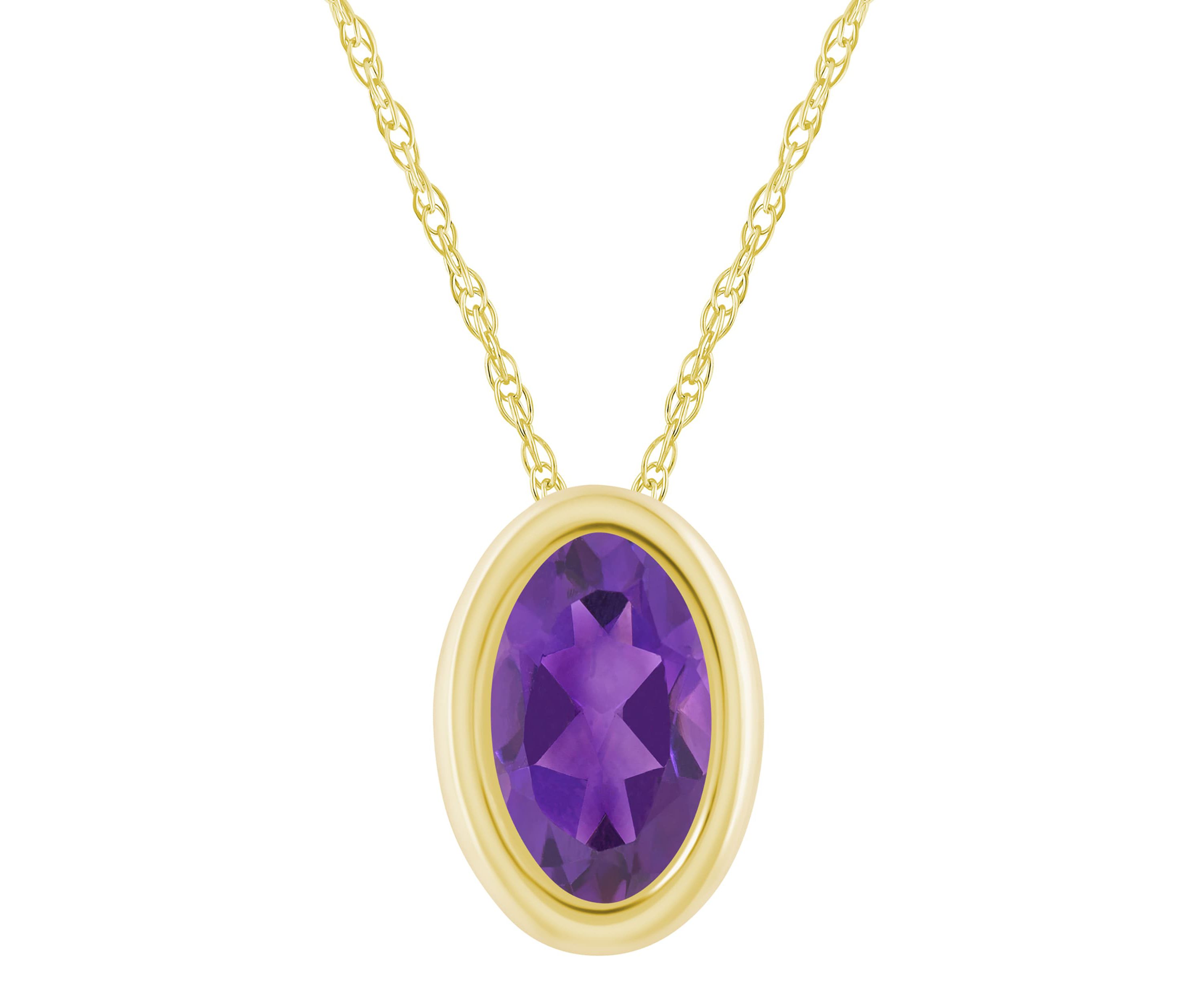 10K Yellow Gold 6x4mm Oval Amethyst Pendant Necklace