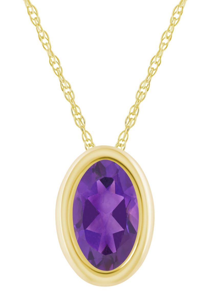 10K Yellow Gold 6x4mm Oval Amethyst Pendant Necklace