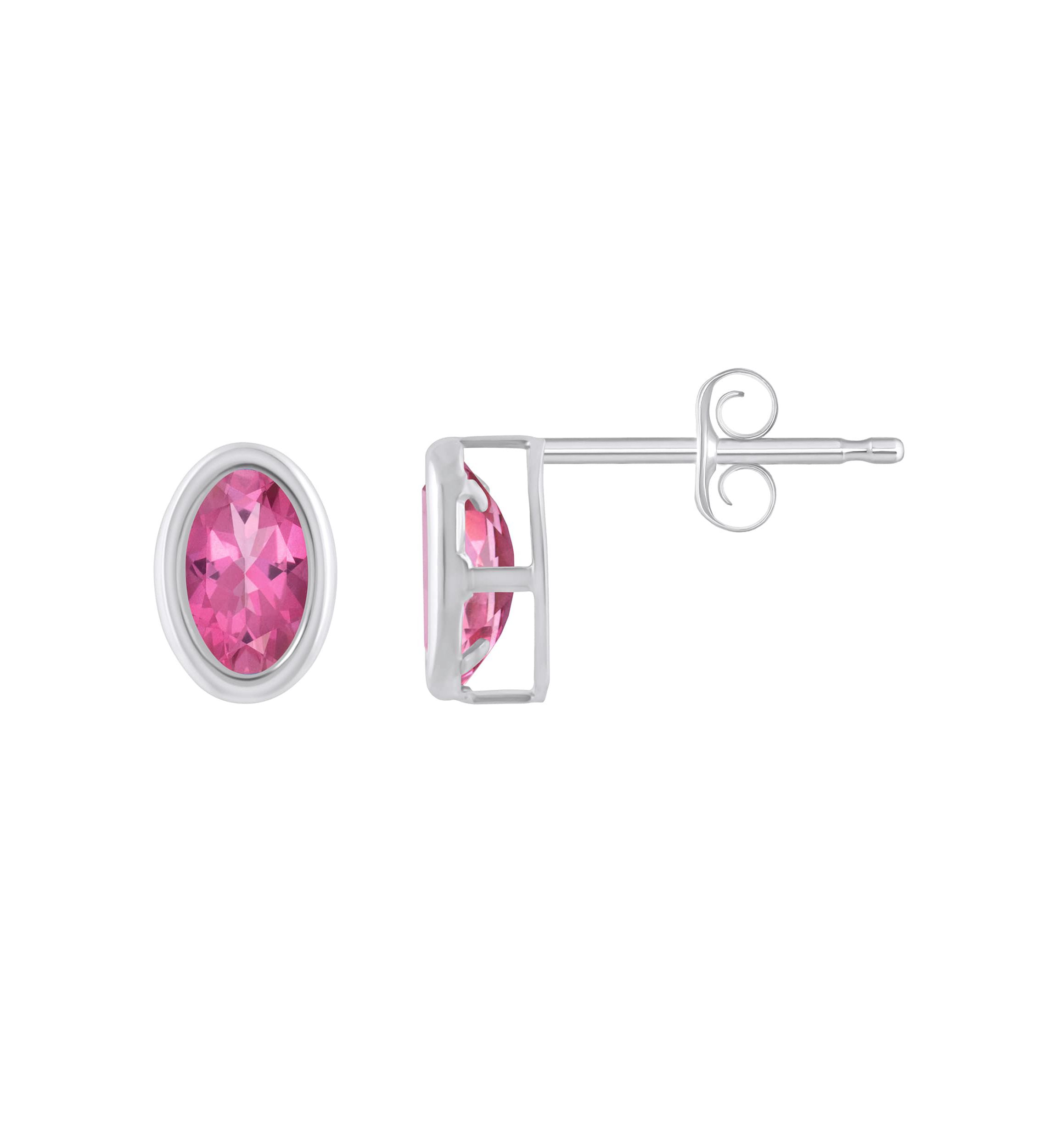 10K White Gold 6x4mm Oval Pink Topaz Stud Earrings
