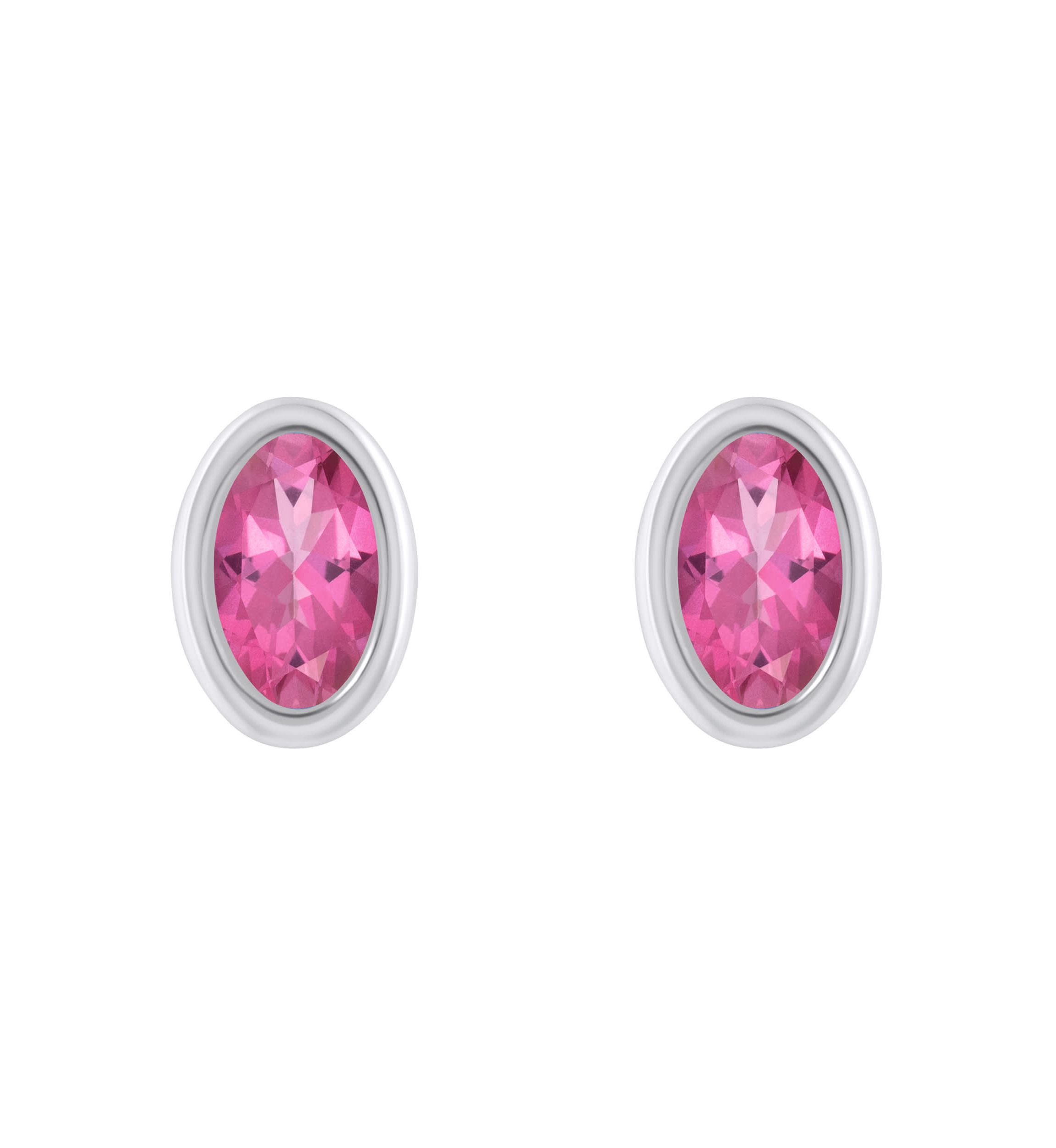 10K White Gold 6x4mm Oval Pink Topaz Stud Earrings