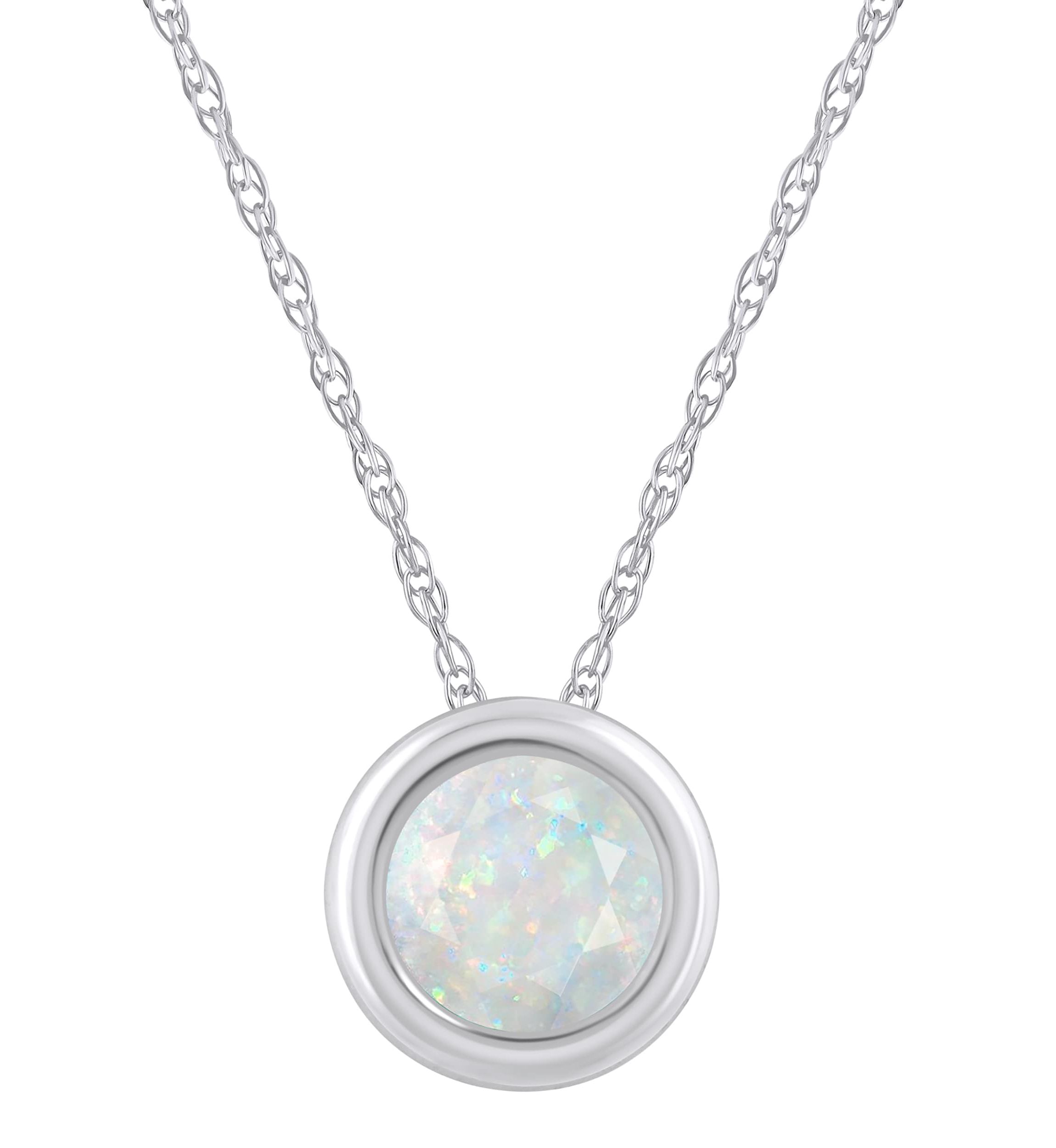 Lab Created 10K Yellow Gold 5mm Round Created Opal Pendant Necklace