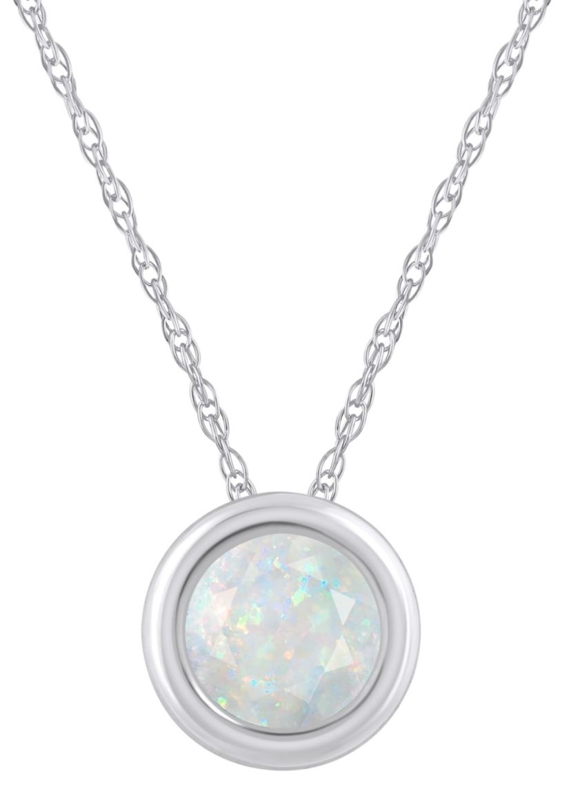 Lab Created 10K Yellow Gold 5mm Round Created Opal Pendant Necklace