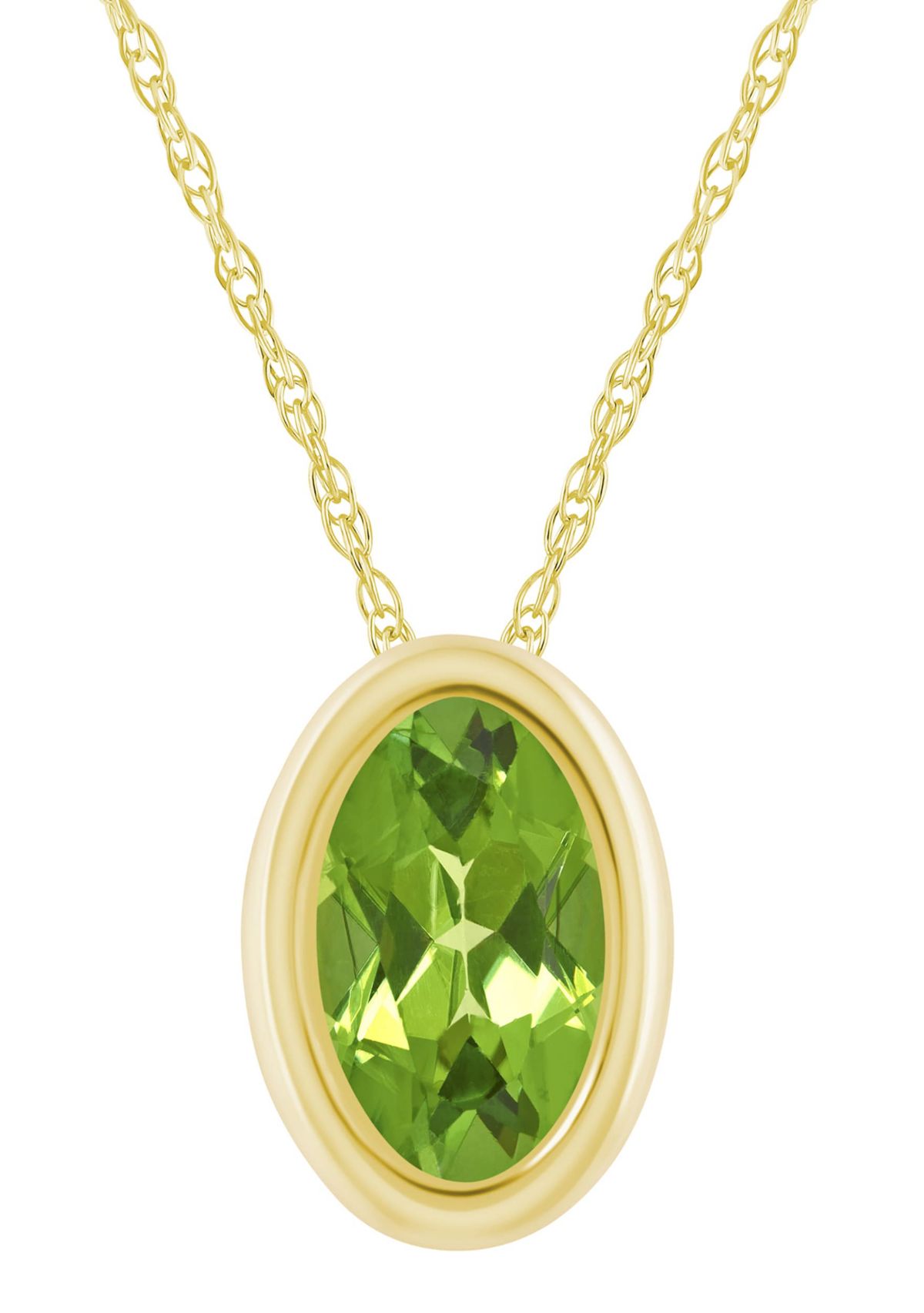 10K White Gold 6x4mm Oval Peridot Pendant Necklace