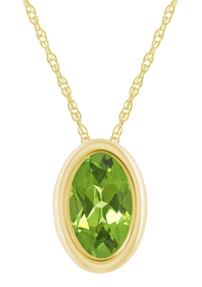 10K White Gold 6x4mm Oval Peridot Pendant Necklace