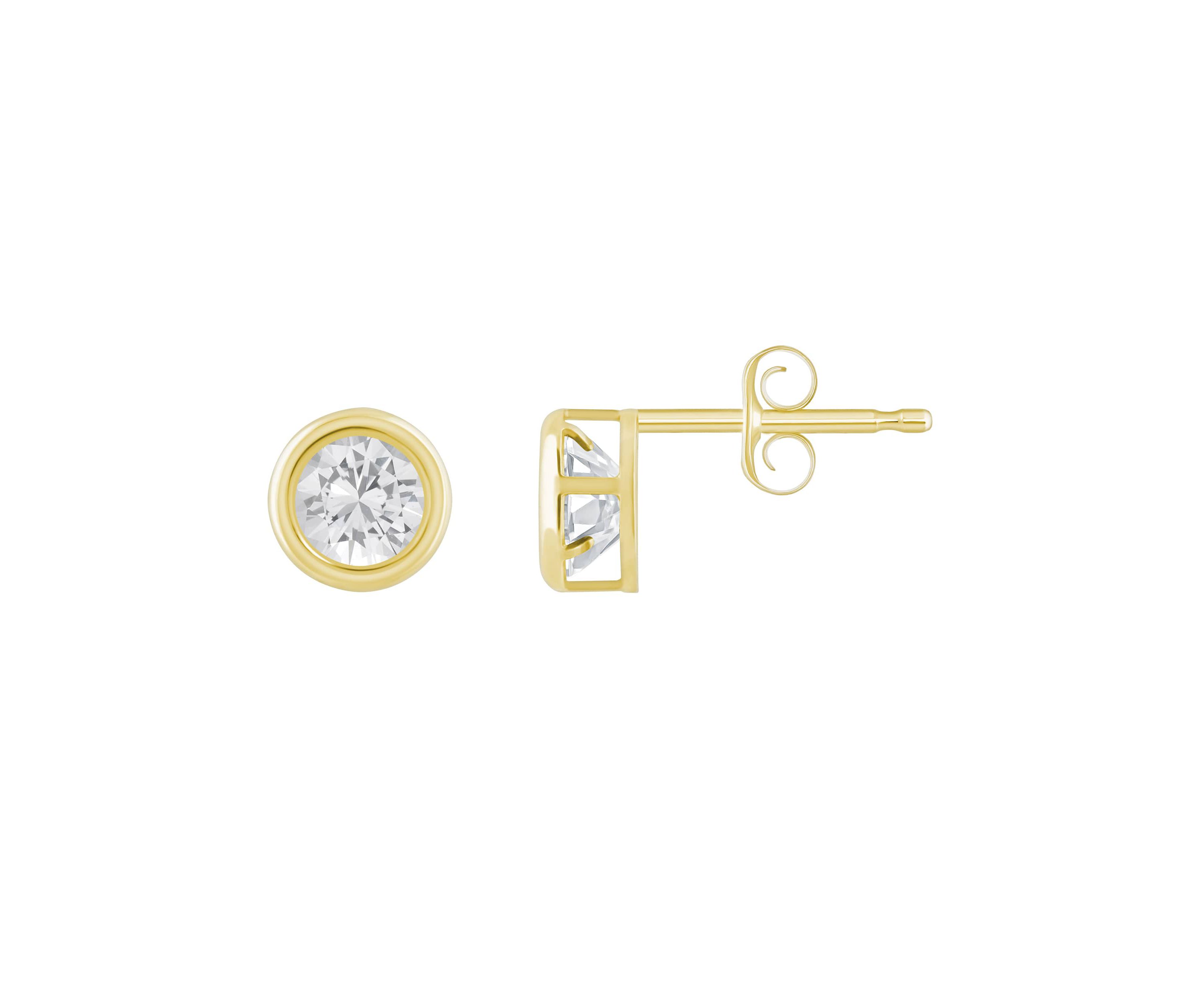 10K Yellow Gold 5mm Round White Topaz Stud Earrings