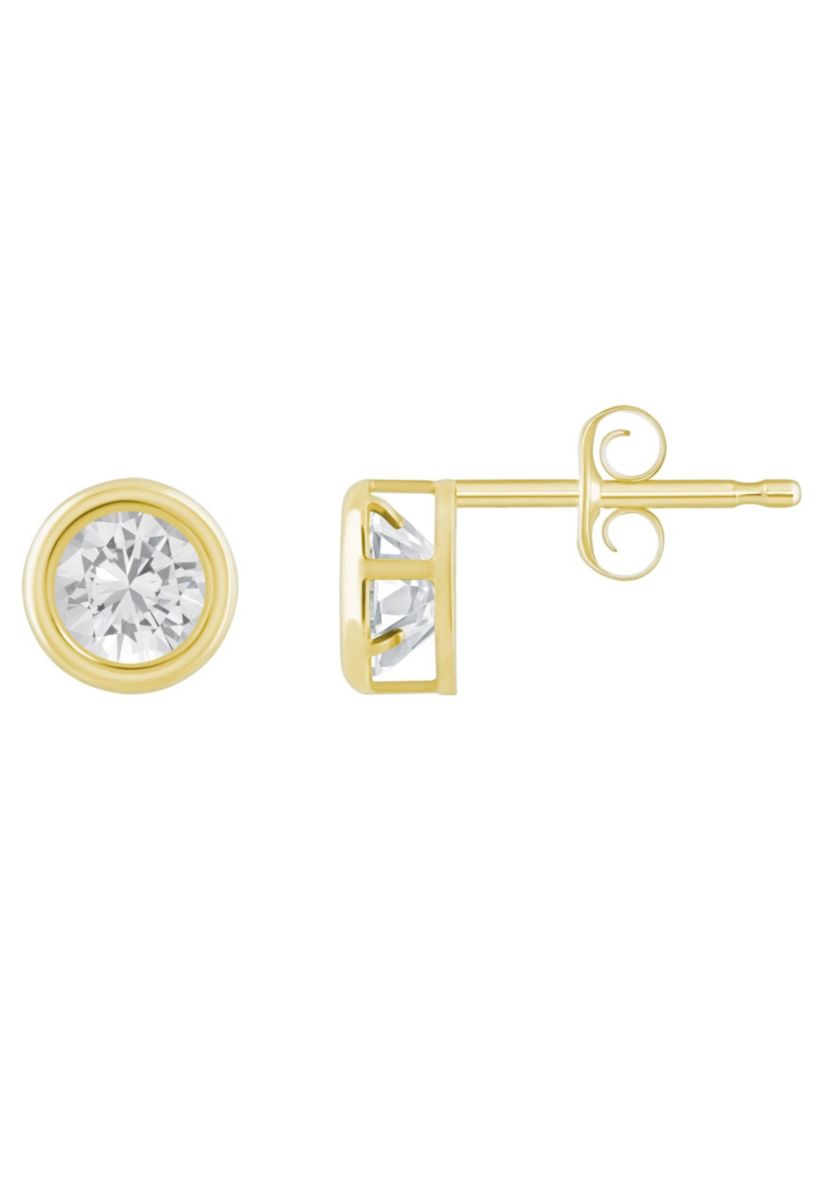 10K Yellow Gold 5mm Round White Topaz Stud Earrings