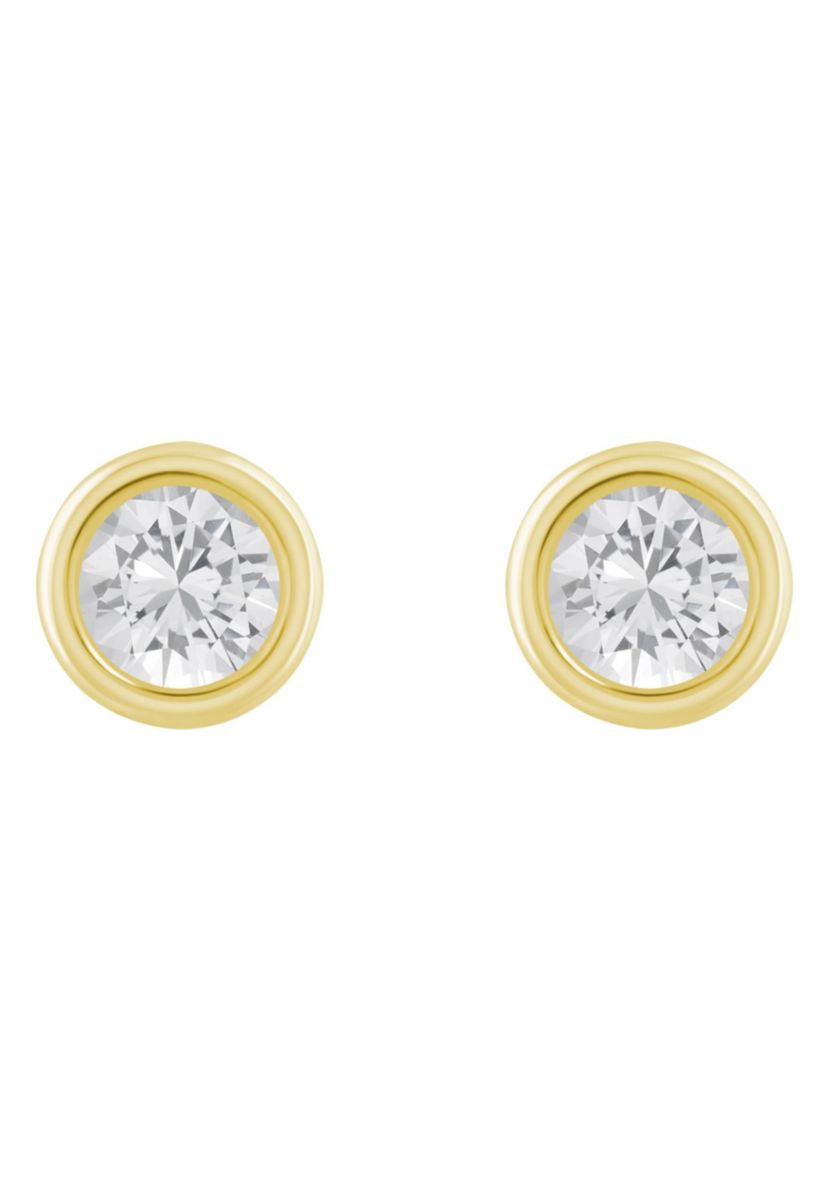 10K Yellow Gold 5mm Round White Topaz Stud Earrings