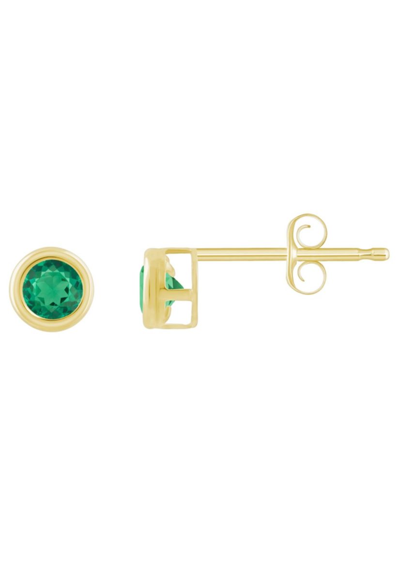 Lab Created 10K White Gold 3mm Round Created Emerald Stud Earrings