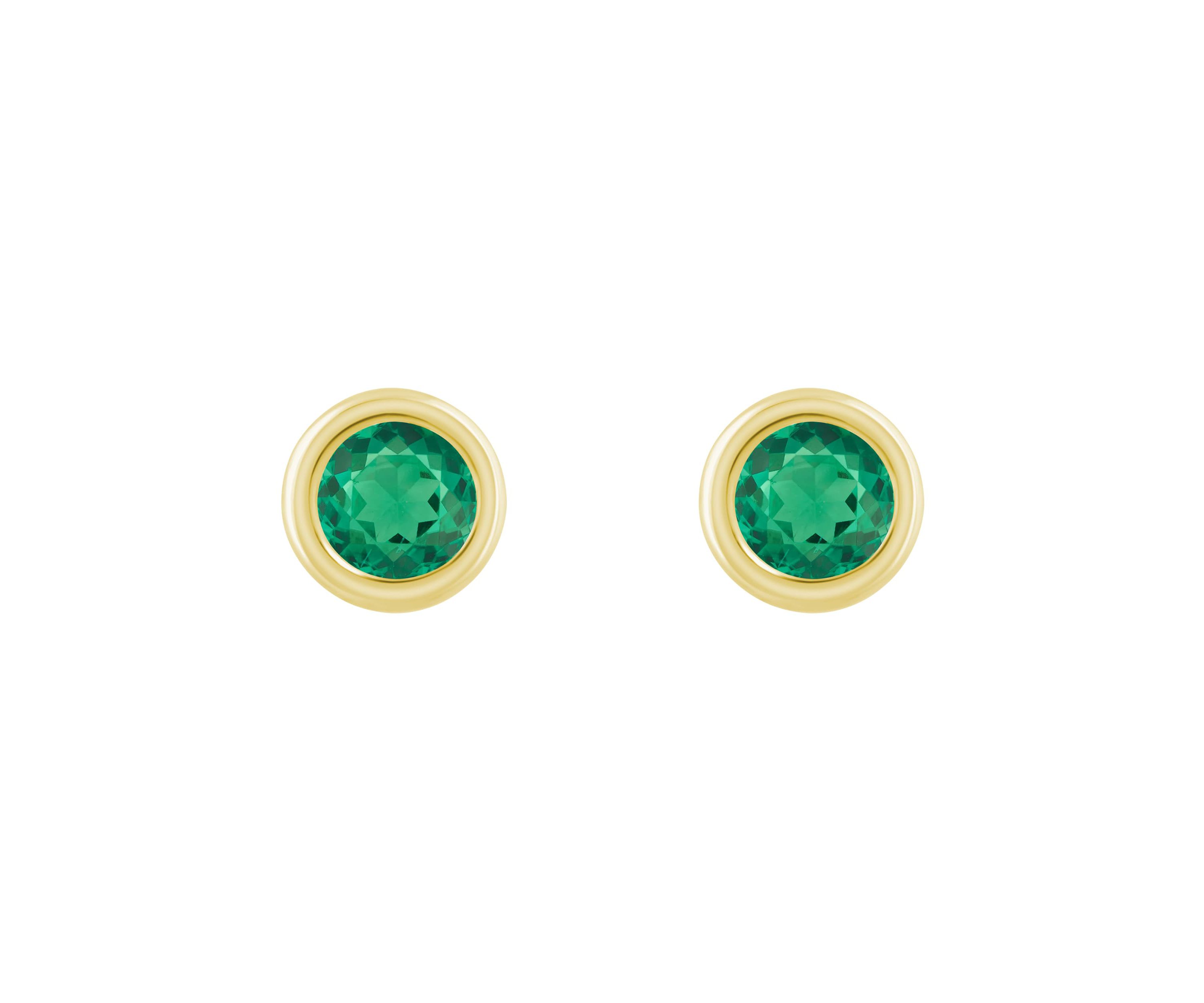 Lab Created 10K White Gold 3mm Round Created Emerald Stud Earrings
