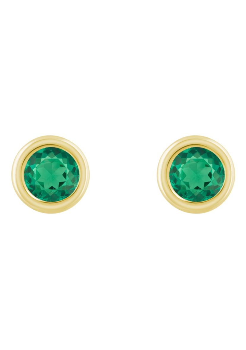 Lab Created 10K White Gold 3mm Round Created Emerald Stud Earrings