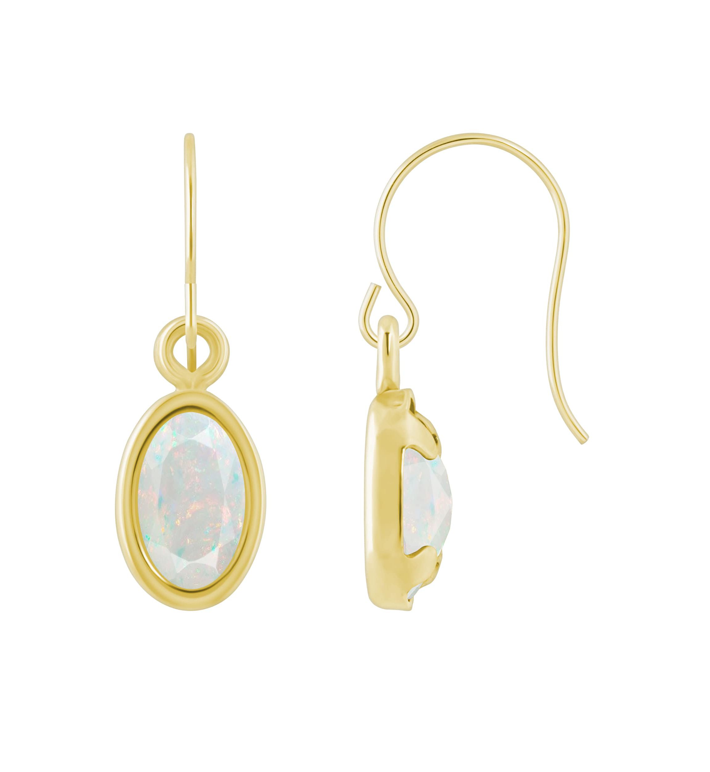 Lab Created 10K Yellow Gold 6x4mm Oval Created Opal Drop Earrings