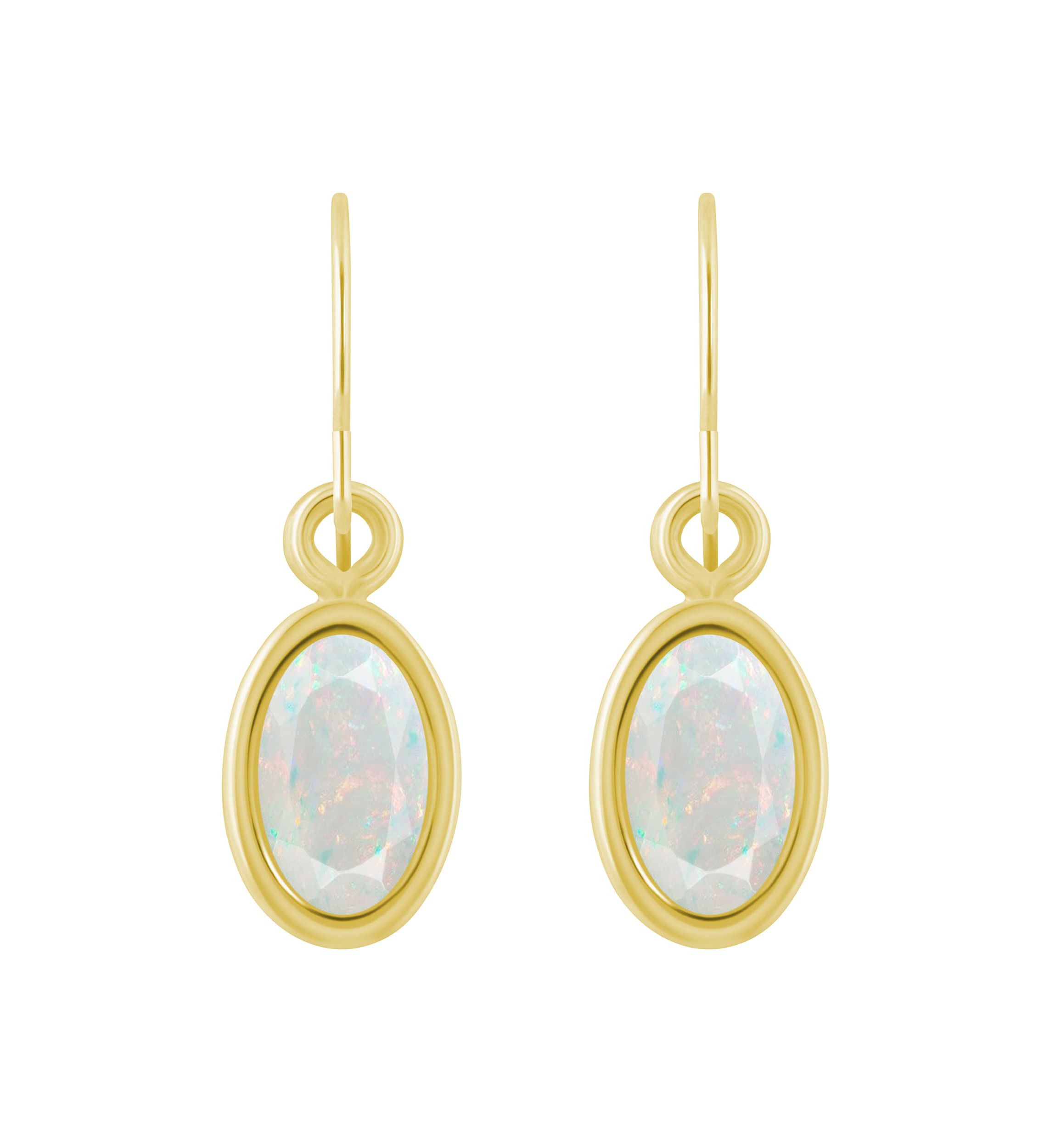 Lab Created 10K Yellow Gold 6x4mm Oval Created Opal Drop Earrings