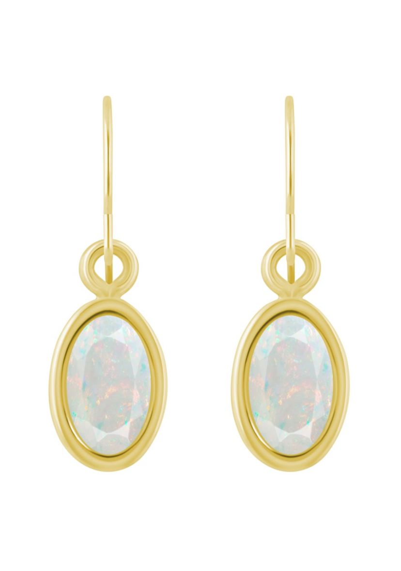Lab Created 10K Yellow Gold 6x4mm Oval Created Opal Drop Earrings