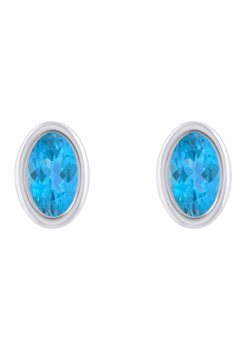 10K Yellow Gold 6x4mm Oval Blue Topaz Stud Earrings