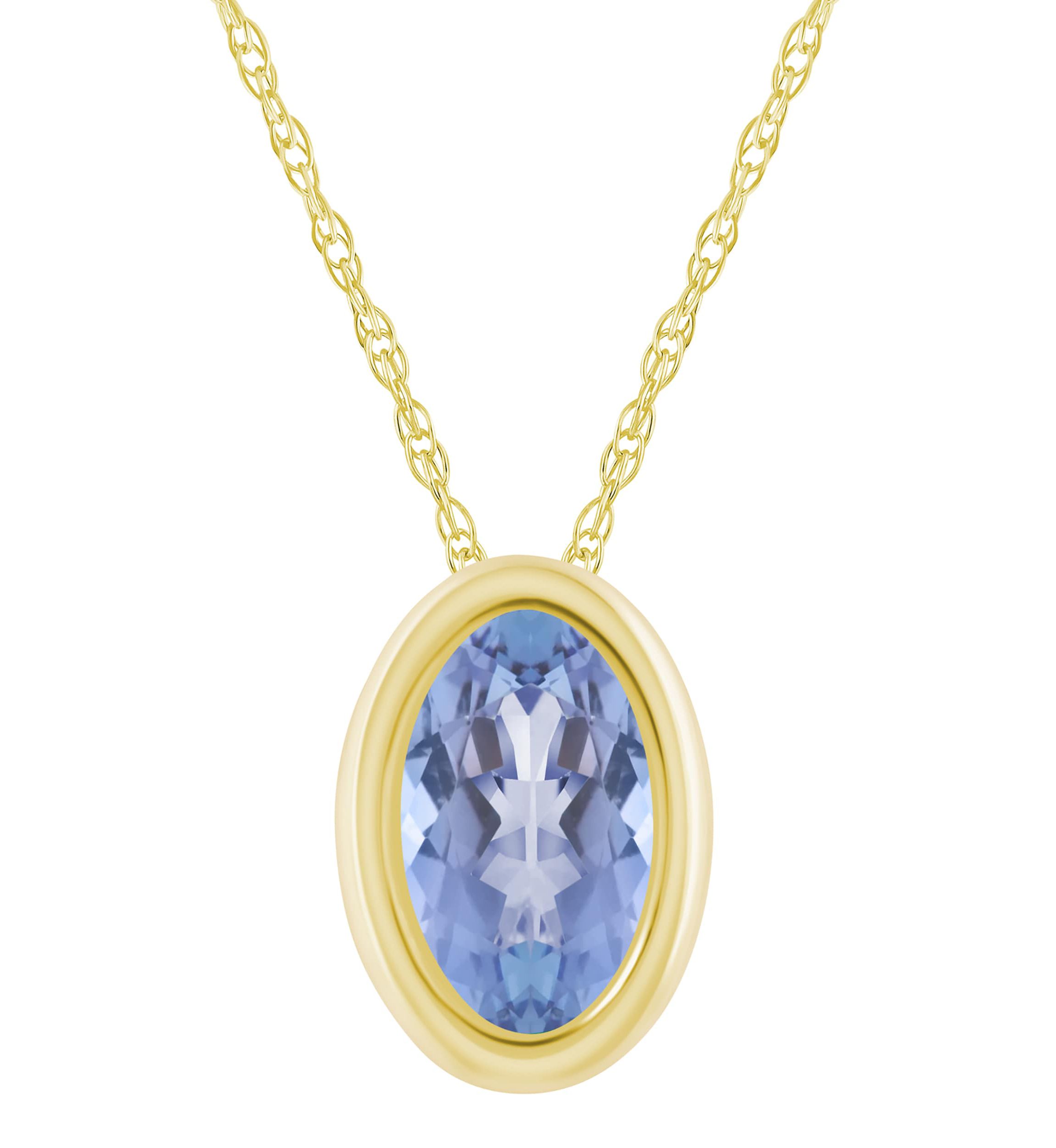 10K White Gold 6x4mm Oval Tanzanite Pendant Necklace