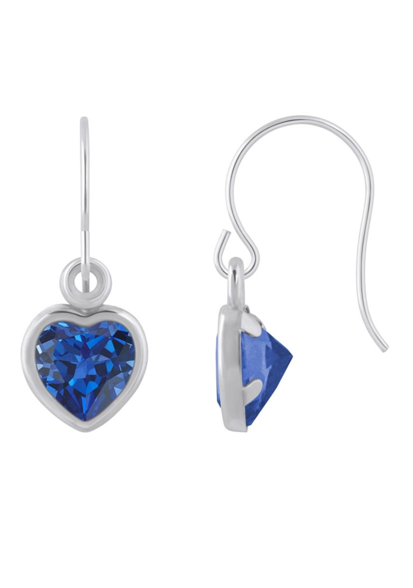 Lab Created 10K Yellow Gold 5mm Heart Shape Created Sapphire Drop Earrings