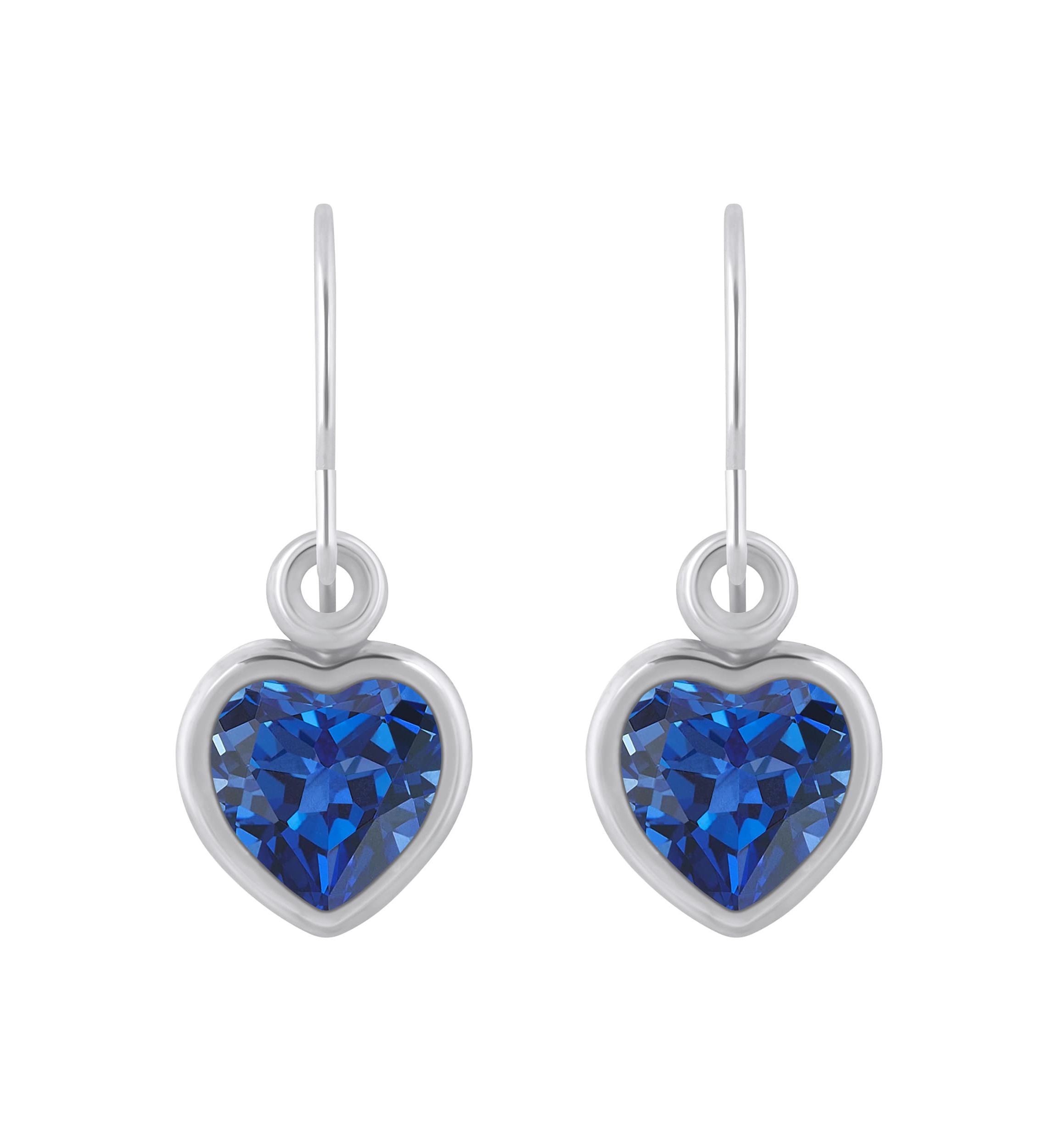 Lab Created 10K Yellow Gold 5mm Heart Shape Created Sapphire Drop Earrings