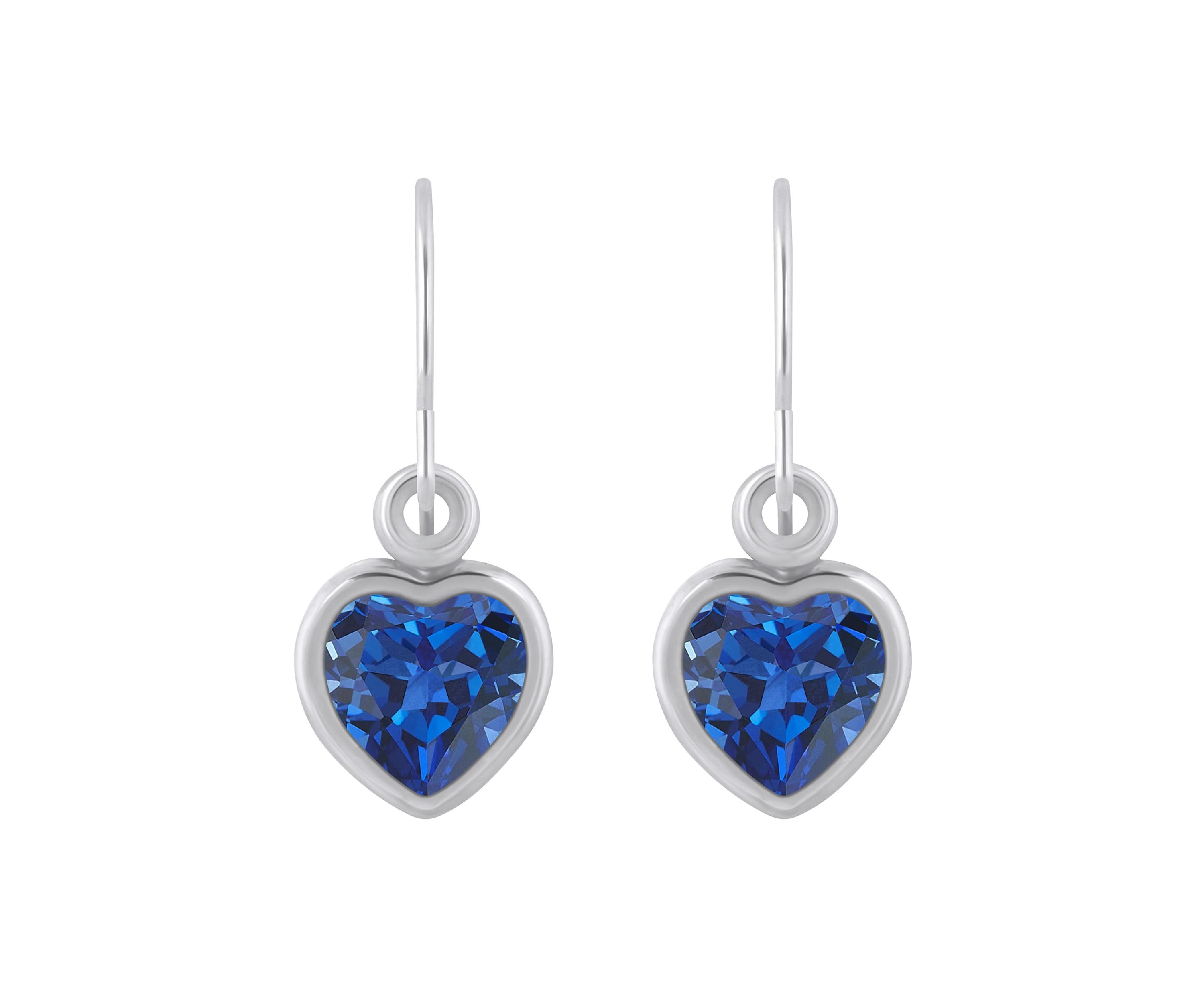 Lab Created 10K Yellow Gold 5mm Heart Shape Created Sapphire Drop Earrings