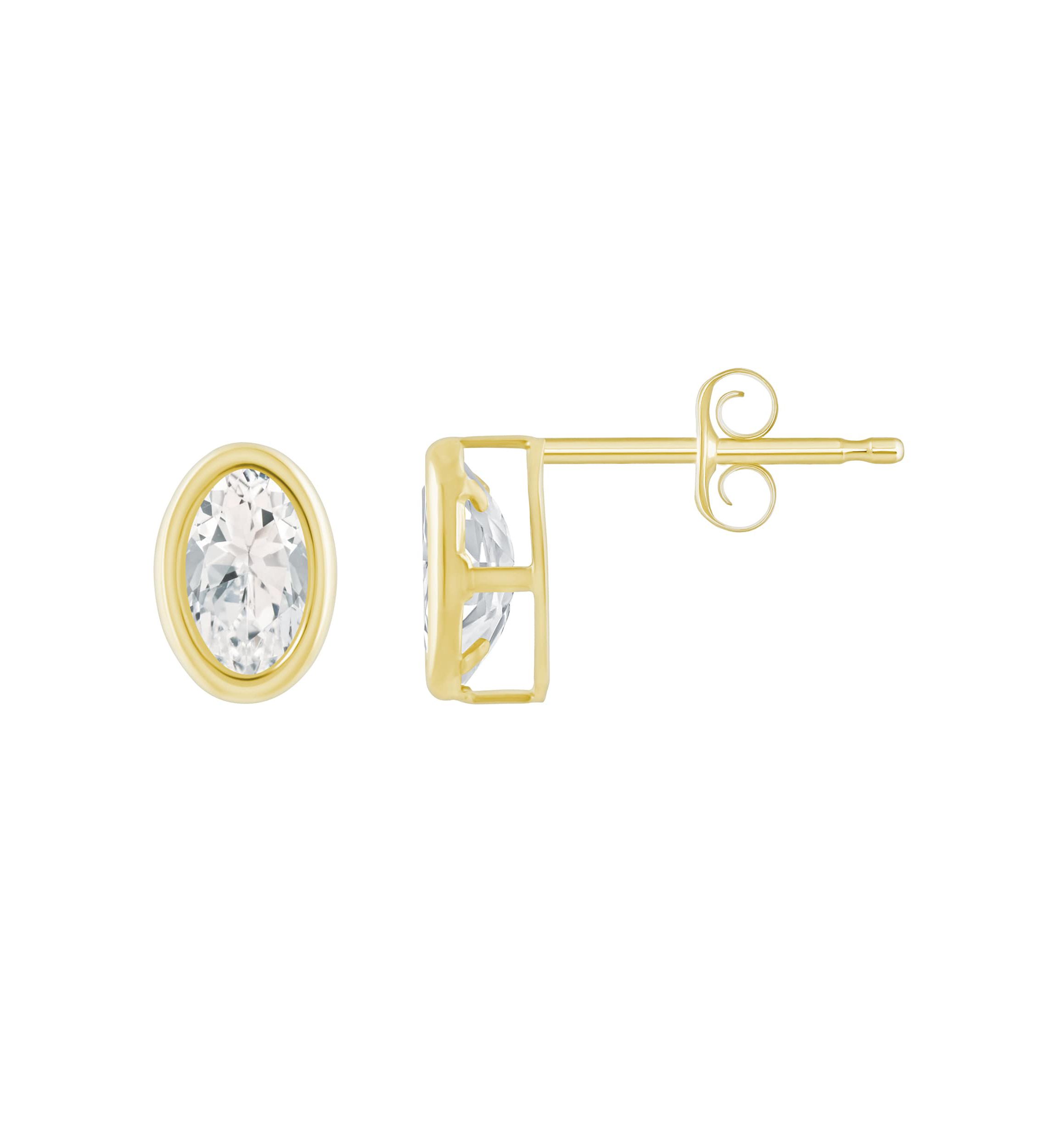 10K White Gold 6x4mm Oval White Topaz Stud Earrings