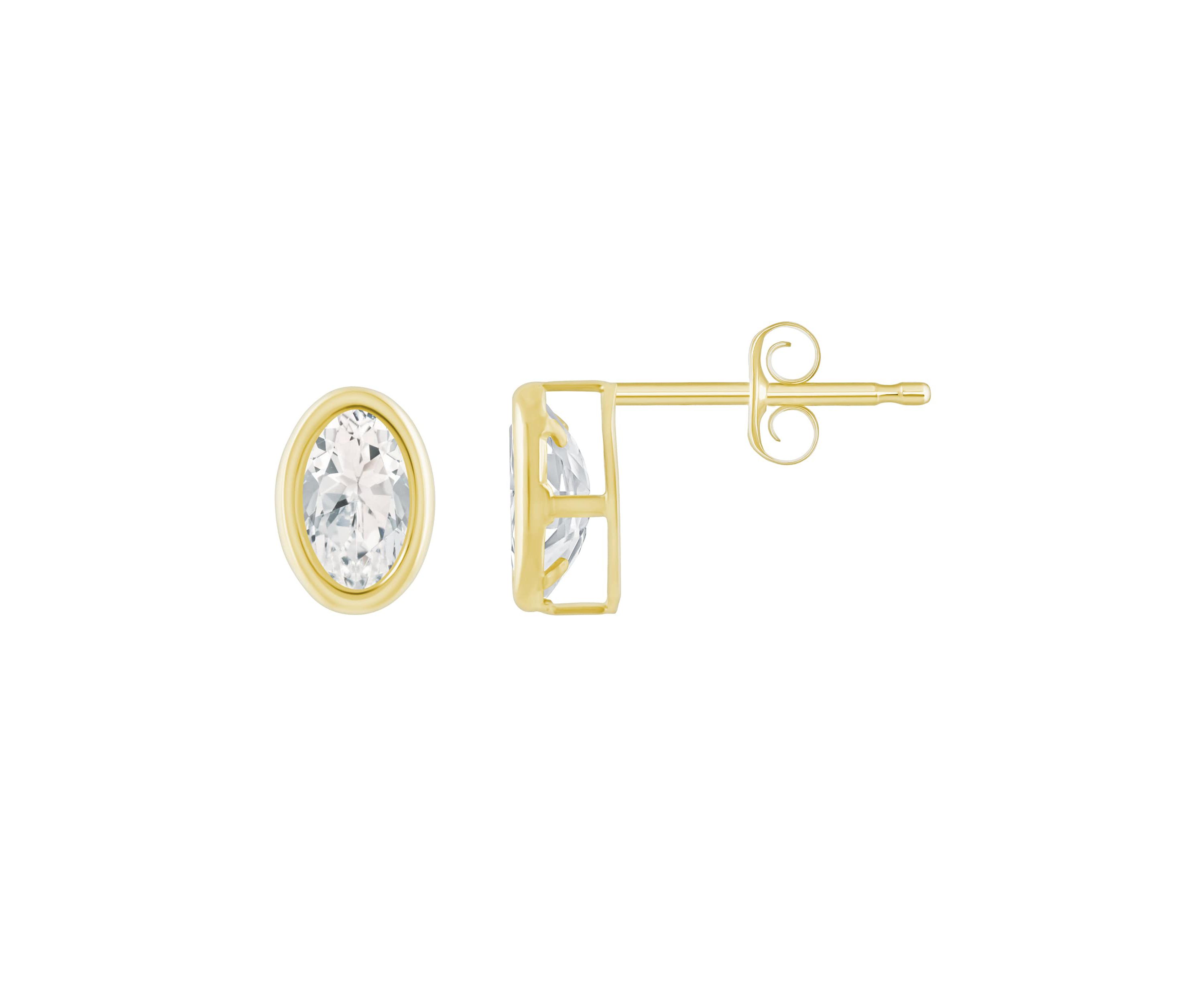 10K White Gold 6x4mm Oval White Topaz Stud Earrings