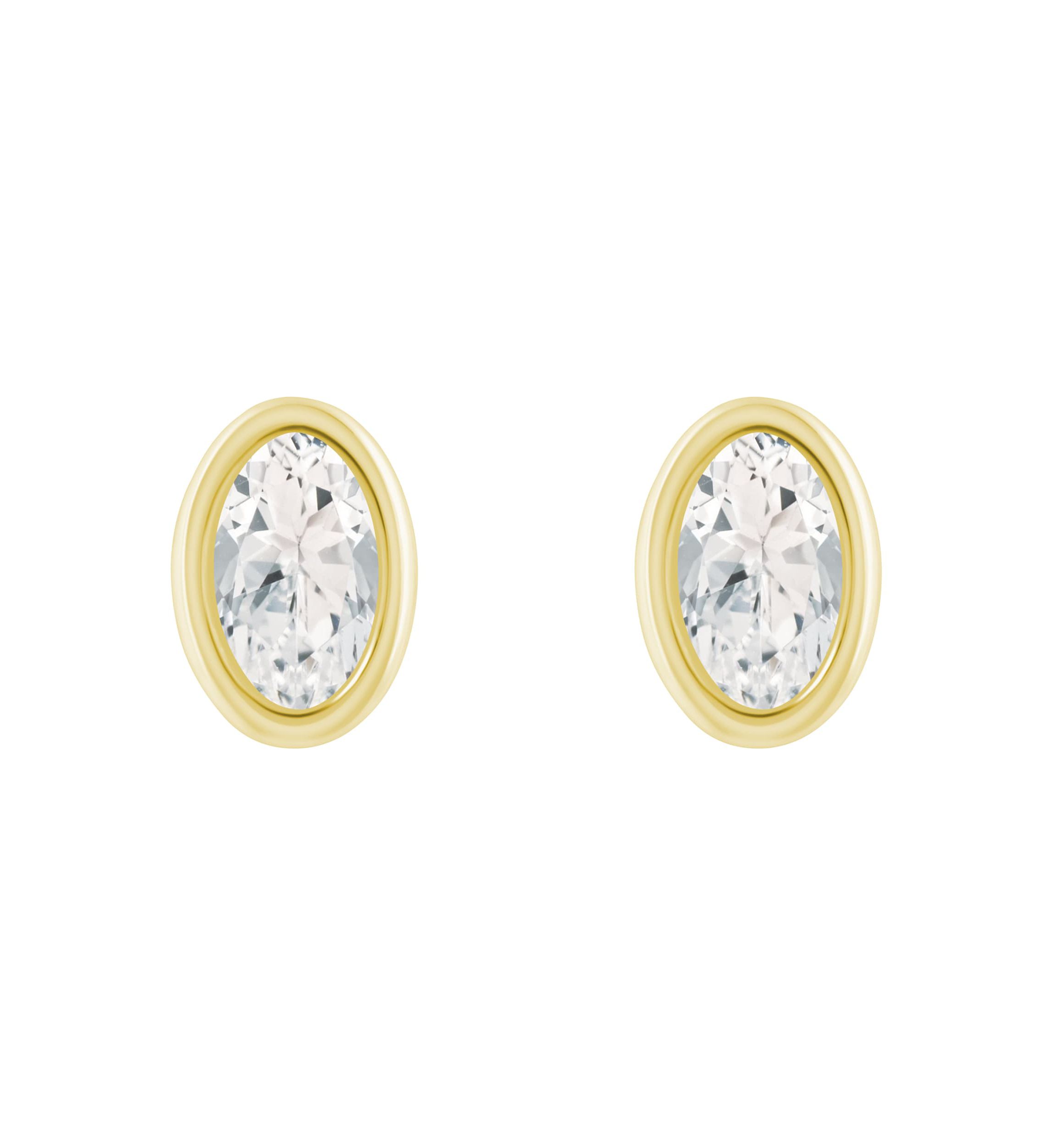 10K White Gold 6x4mm Oval White Topaz Stud Earrings