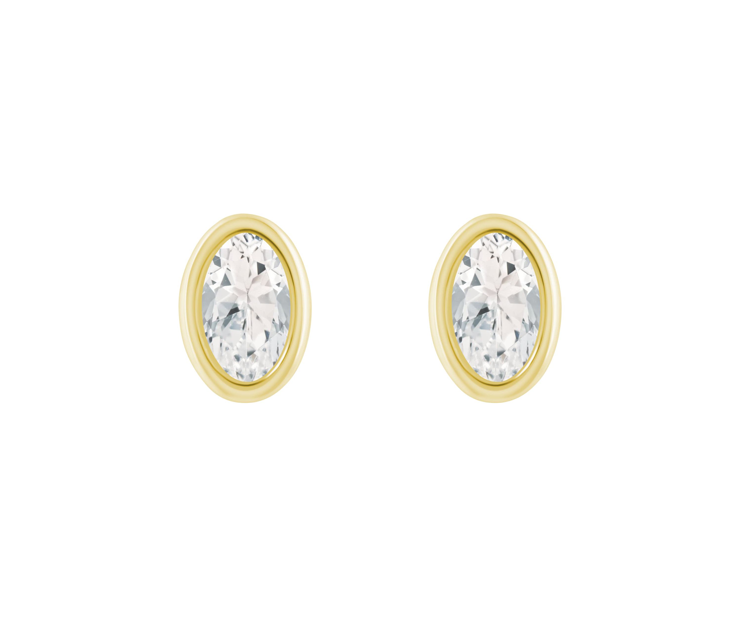 10K White Gold 6x4mm Oval White Topaz Stud Earrings