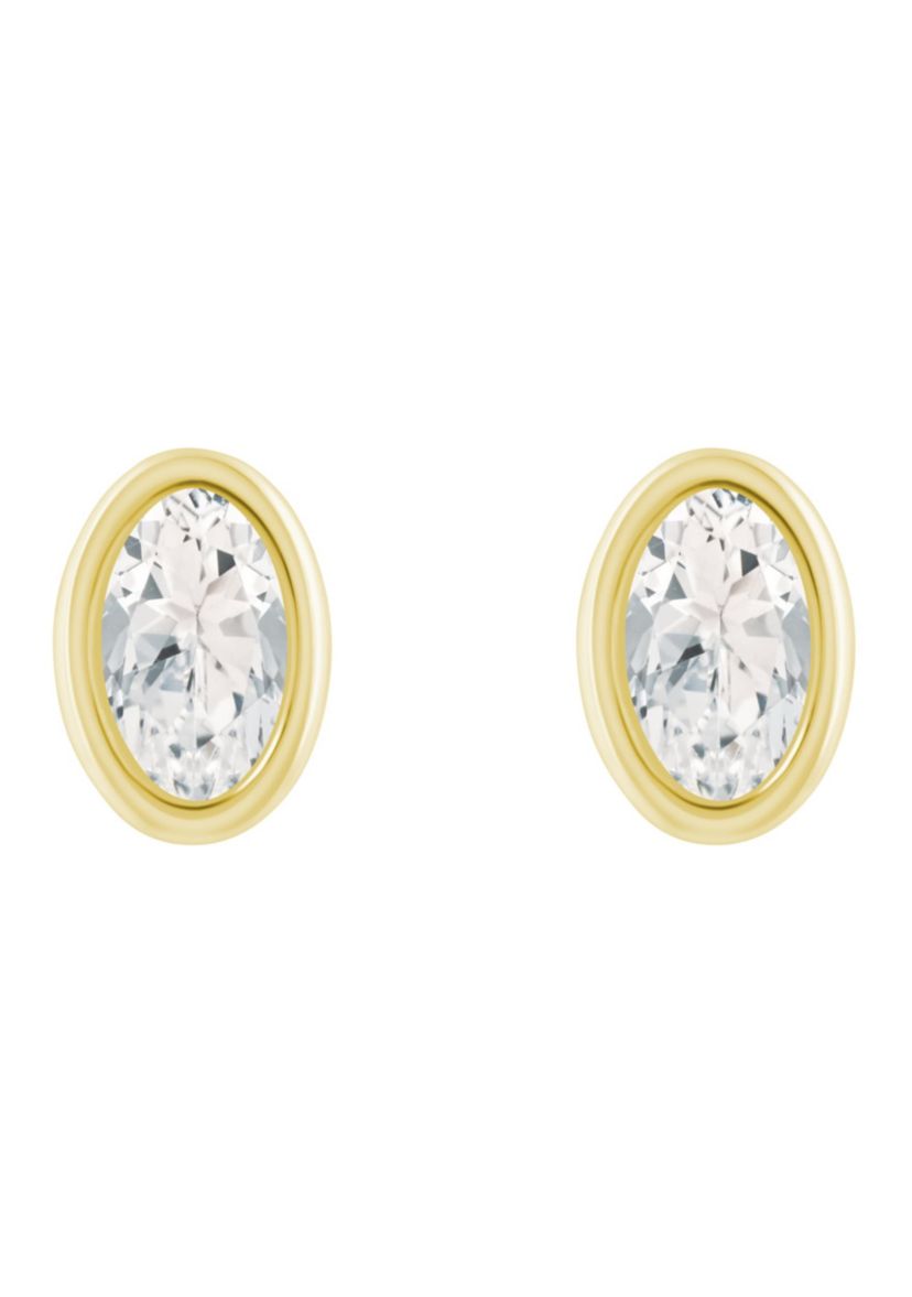 10K White Gold 6x4mm Oval White Topaz Stud Earrings