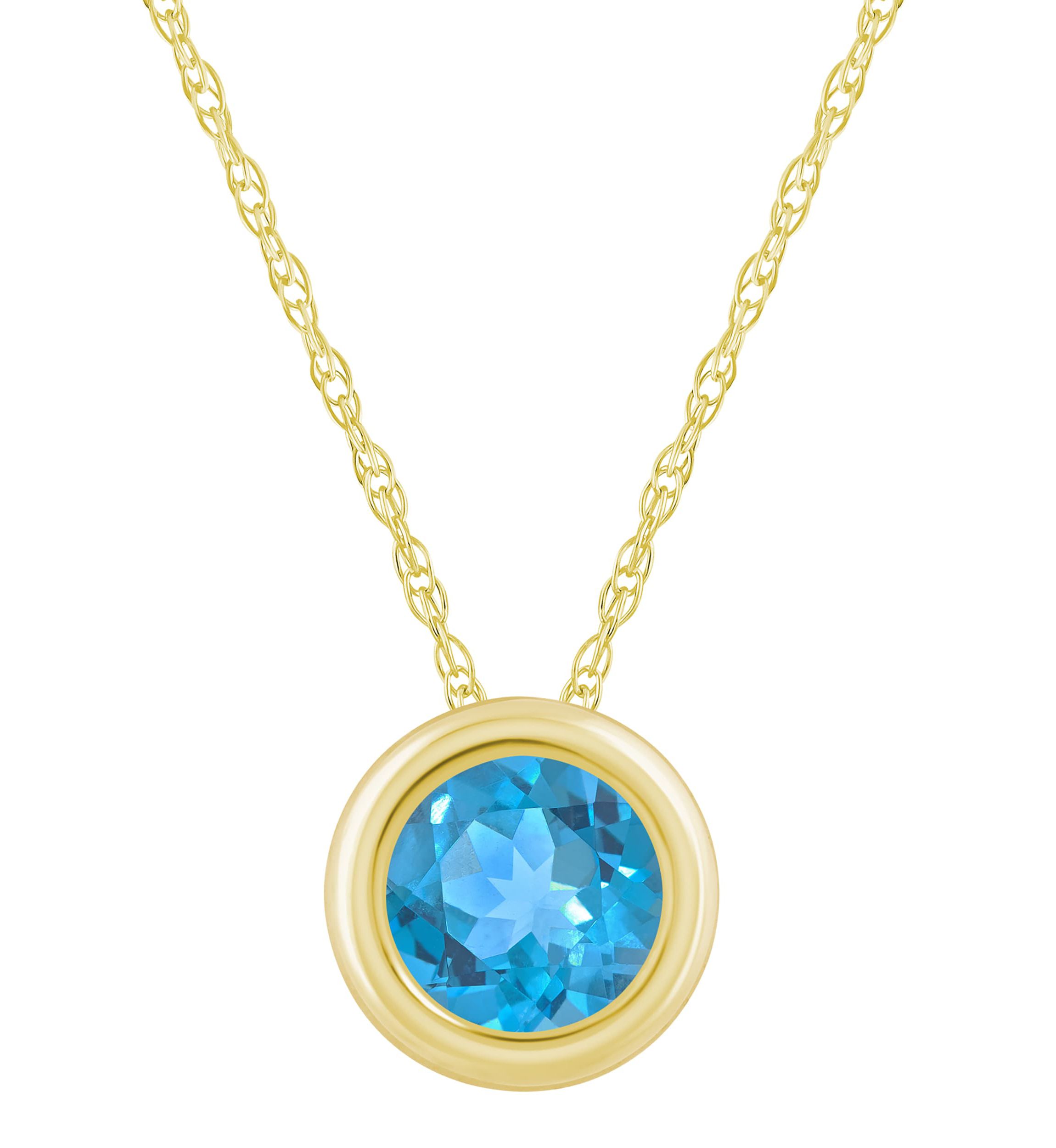 10K Yellow Gold 5mm Round Blue Topaz Pendant Necklace