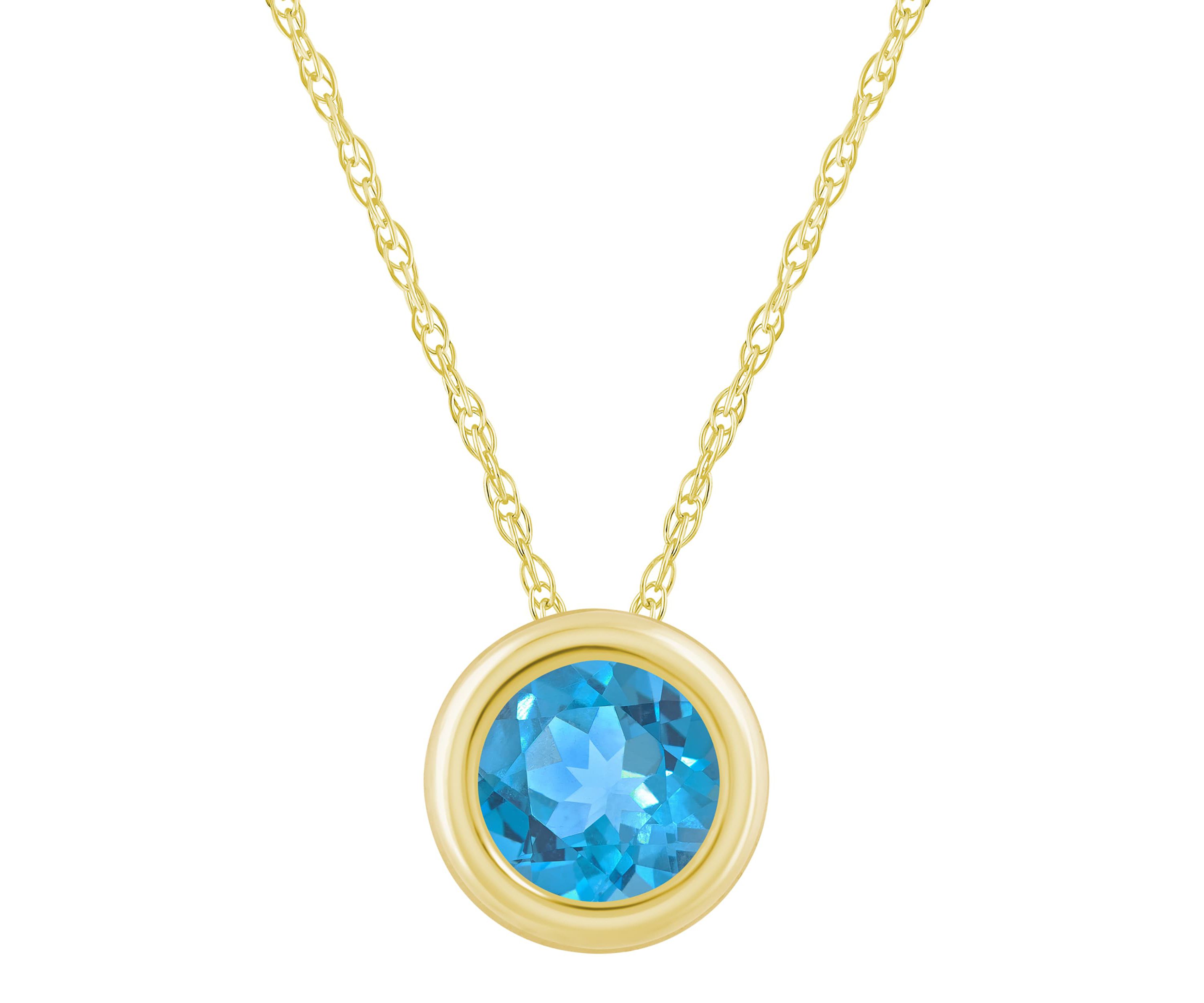 10K Yellow Gold 5mm Round Blue Topaz Pendant Necklace