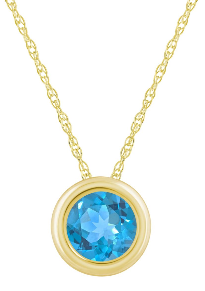 10K Yellow Gold 5mm Round Blue Topaz Pendant Necklace