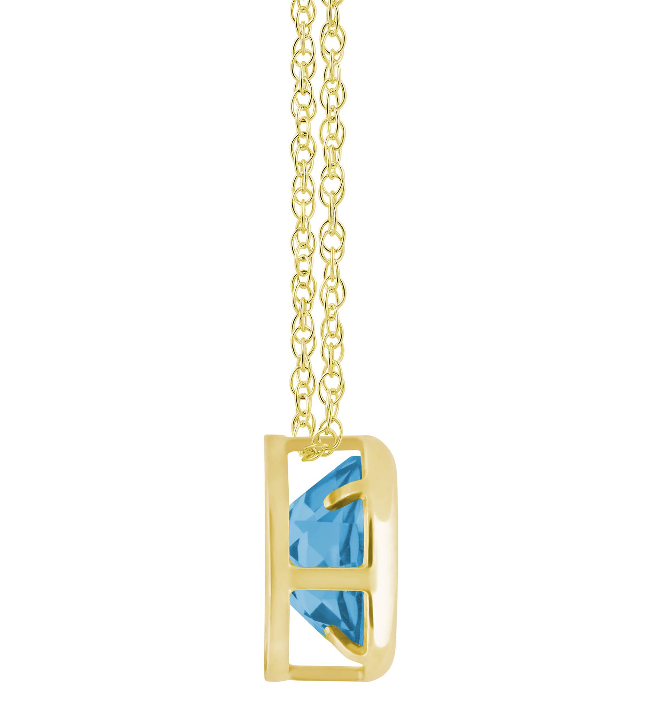 10K Yellow Gold 5mm Round Blue Topaz Pendant Necklace