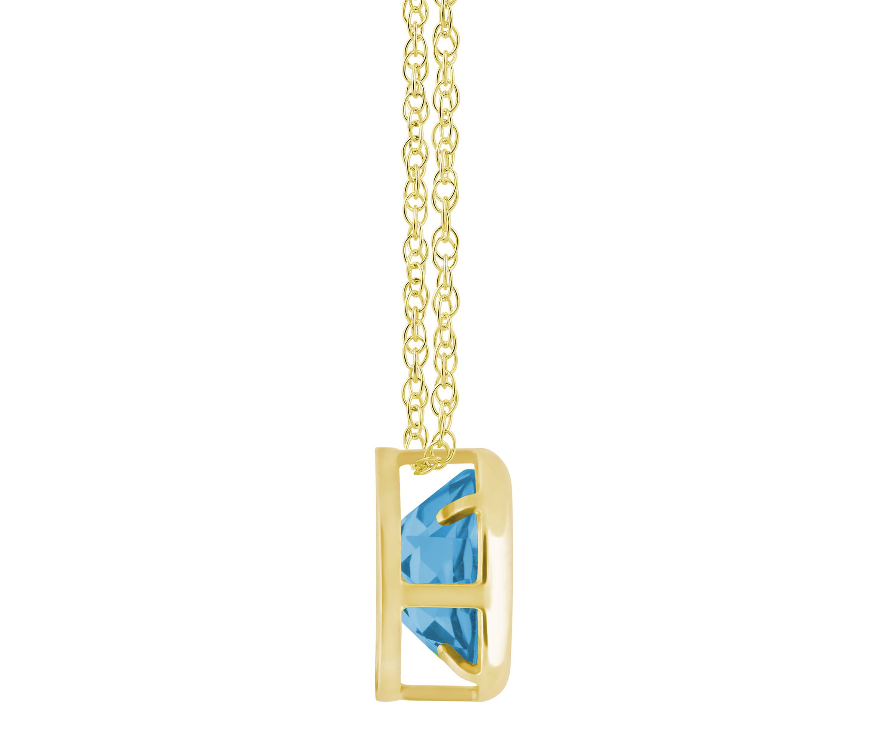 10K Yellow Gold 5mm Round Blue Topaz Pendant Necklace