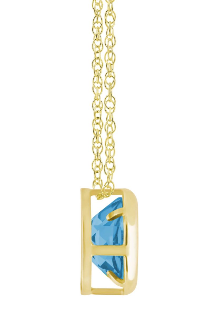 10K Yellow Gold 5mm Round Blue Topaz Pendant Necklace