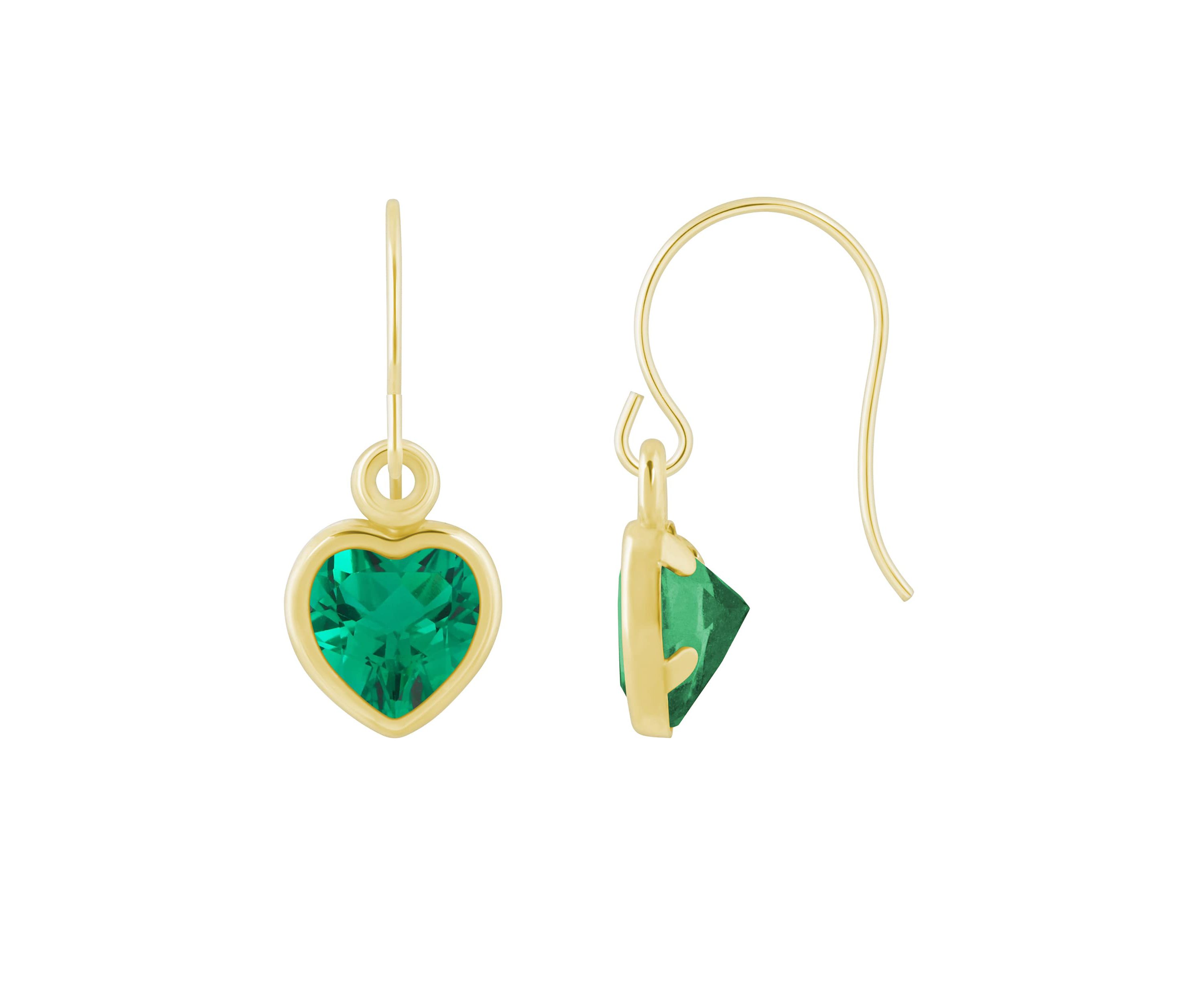 Lab Created 10K White Gold 5mm Heart Shape Created Emerald Drop Earrings