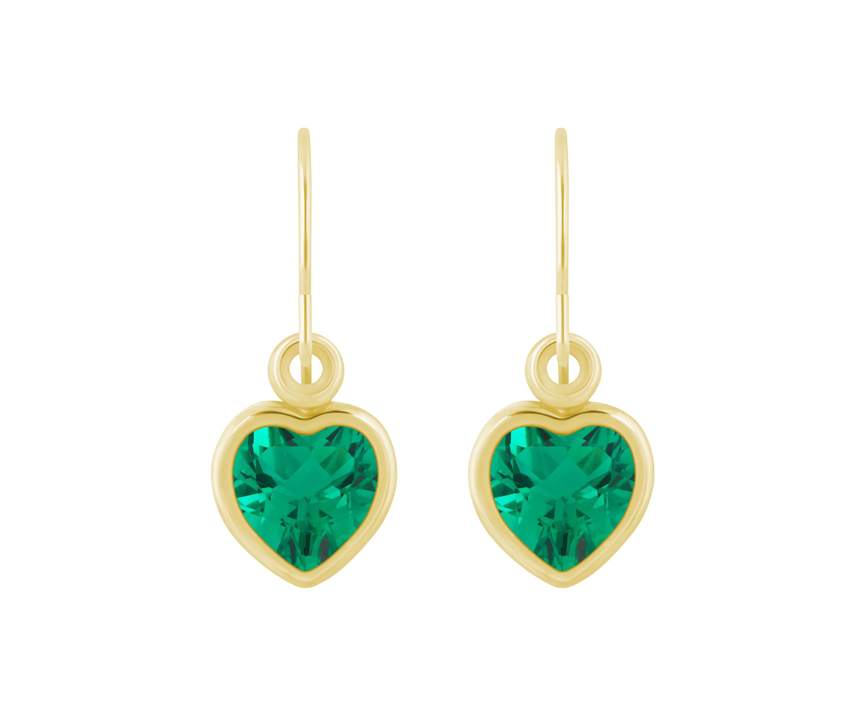Lab Created 10K White Gold 5mm Heart Shape Created Emerald Drop Earrings
