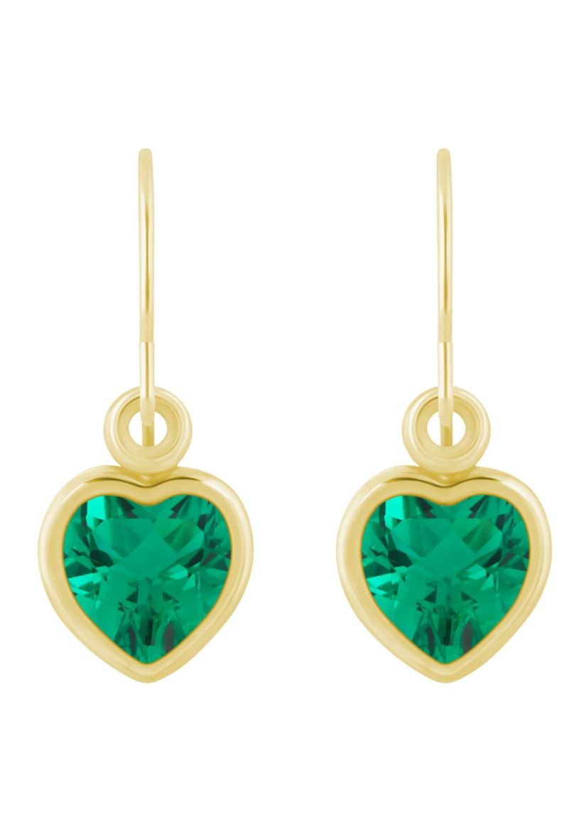Lab Created 10K White Gold 5mm Heart Shape Created Emerald Drop Earrings