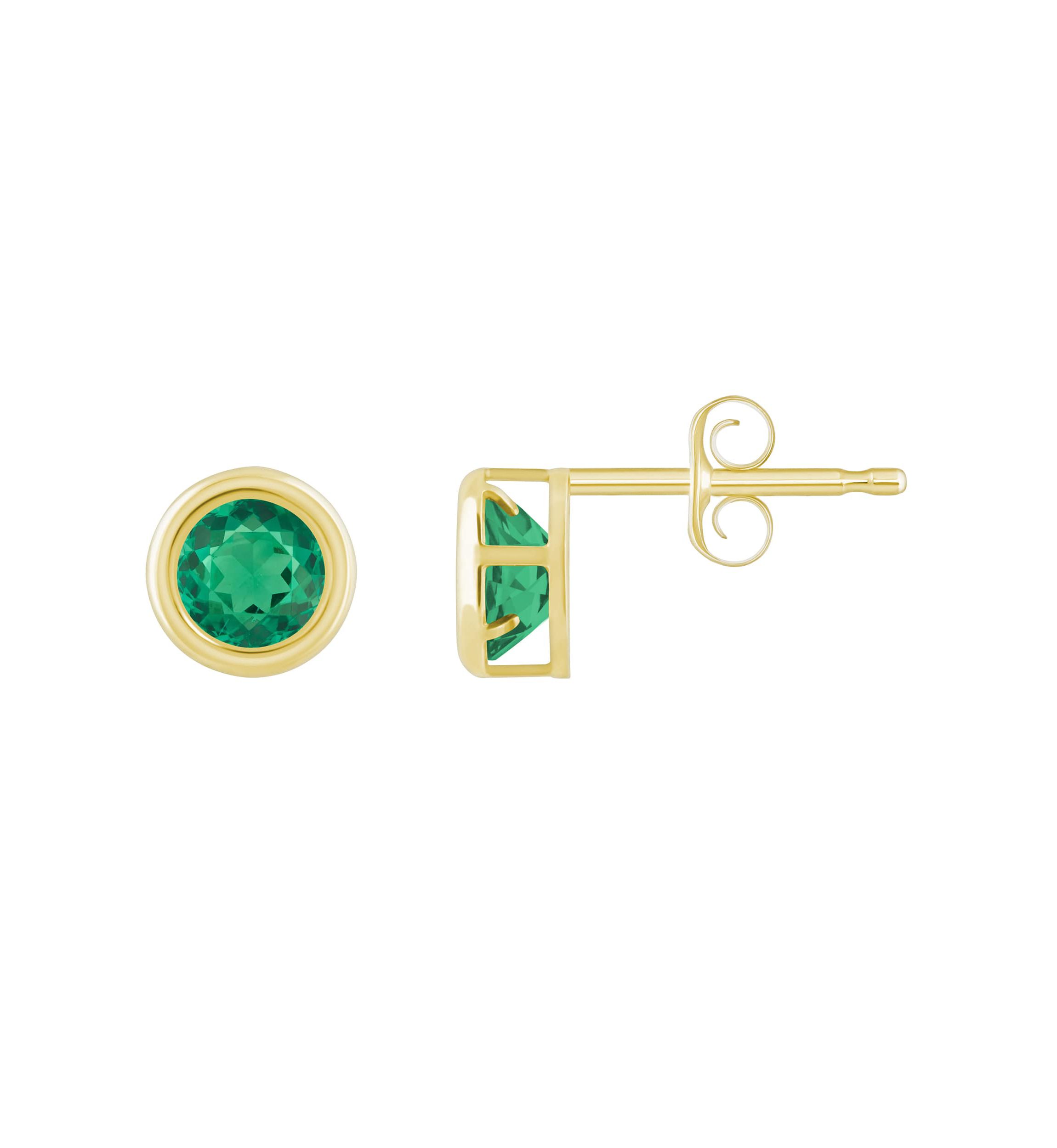 Lab Created 10K White Gold 5mm Round Created Emerald Stud Earrings