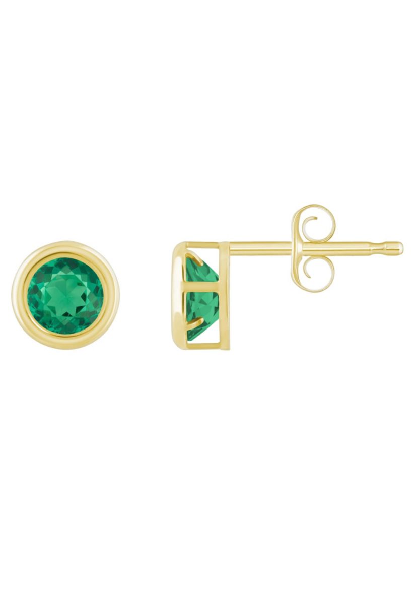 Lab Created 10K White Gold 5mm Round Created Emerald Stud Earrings