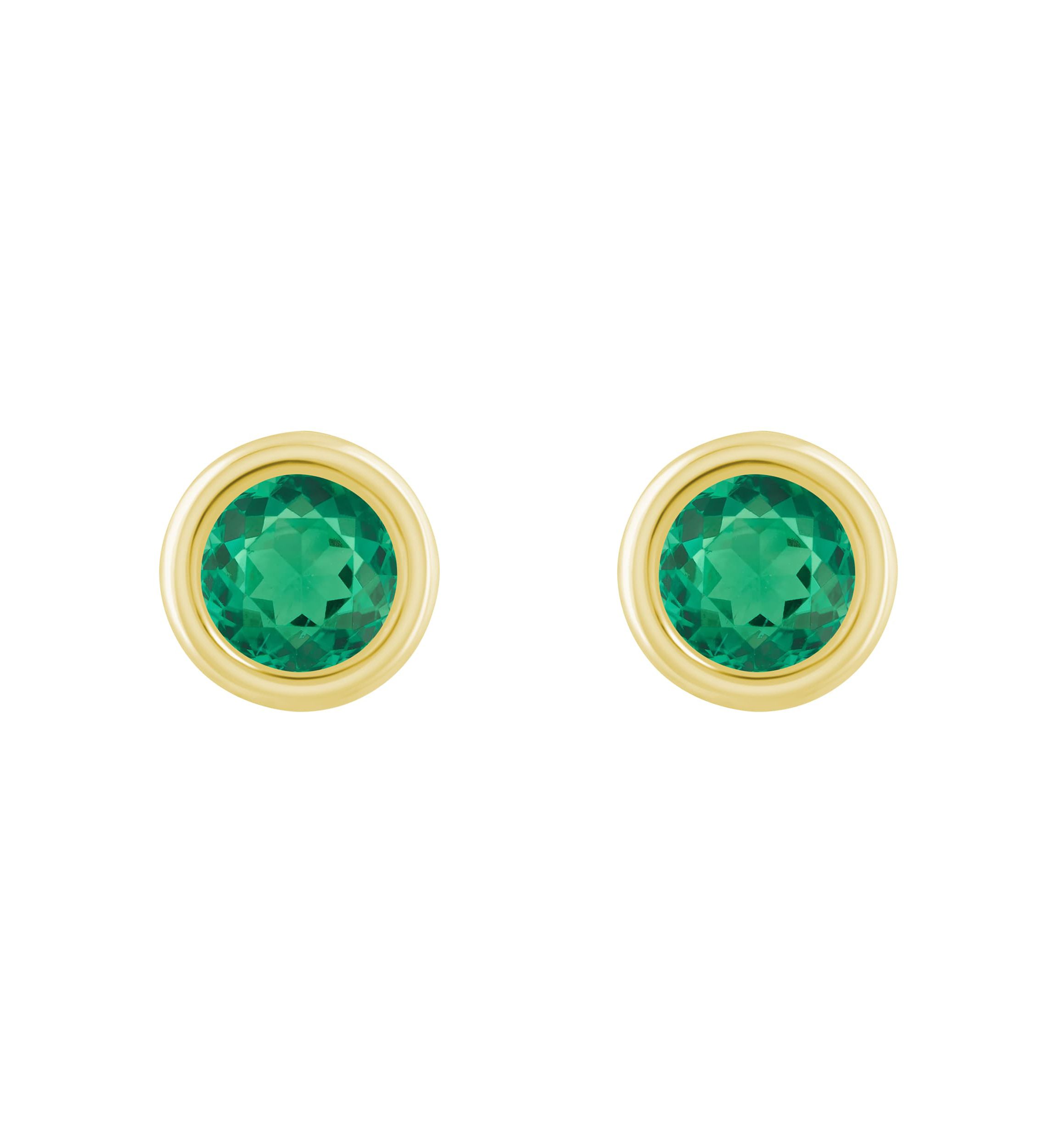 Lab Created 10K White Gold 5mm Round Created Emerald Stud Earrings