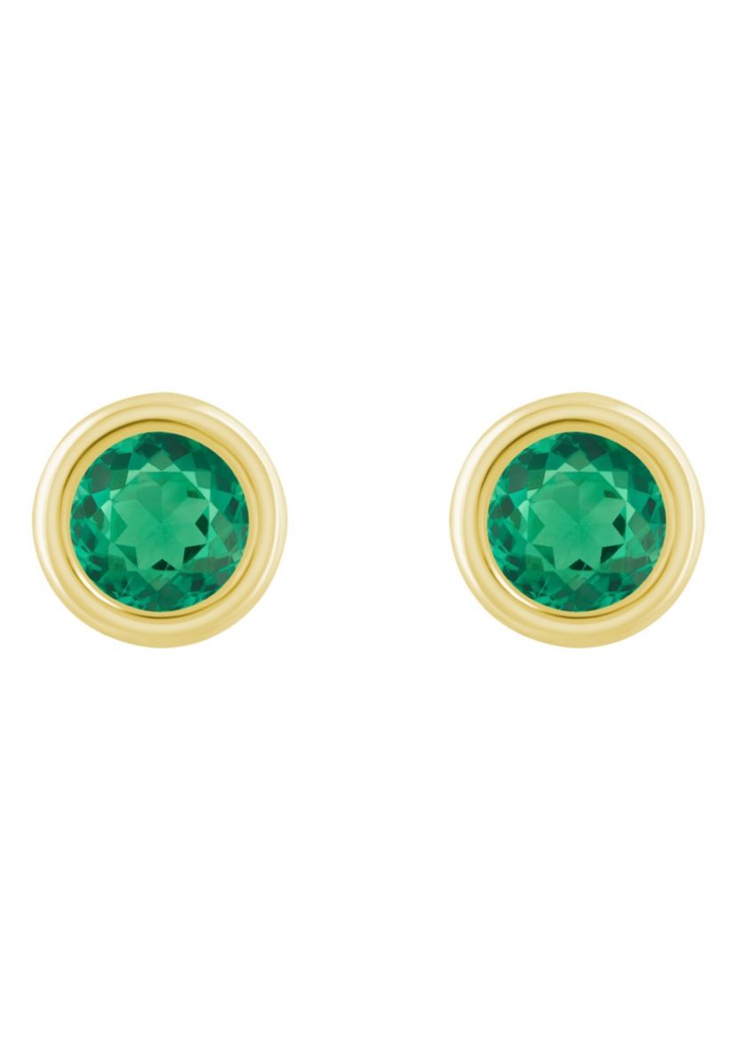 Lab Created 10K White Gold 5mm Round Created Emerald Stud Earrings