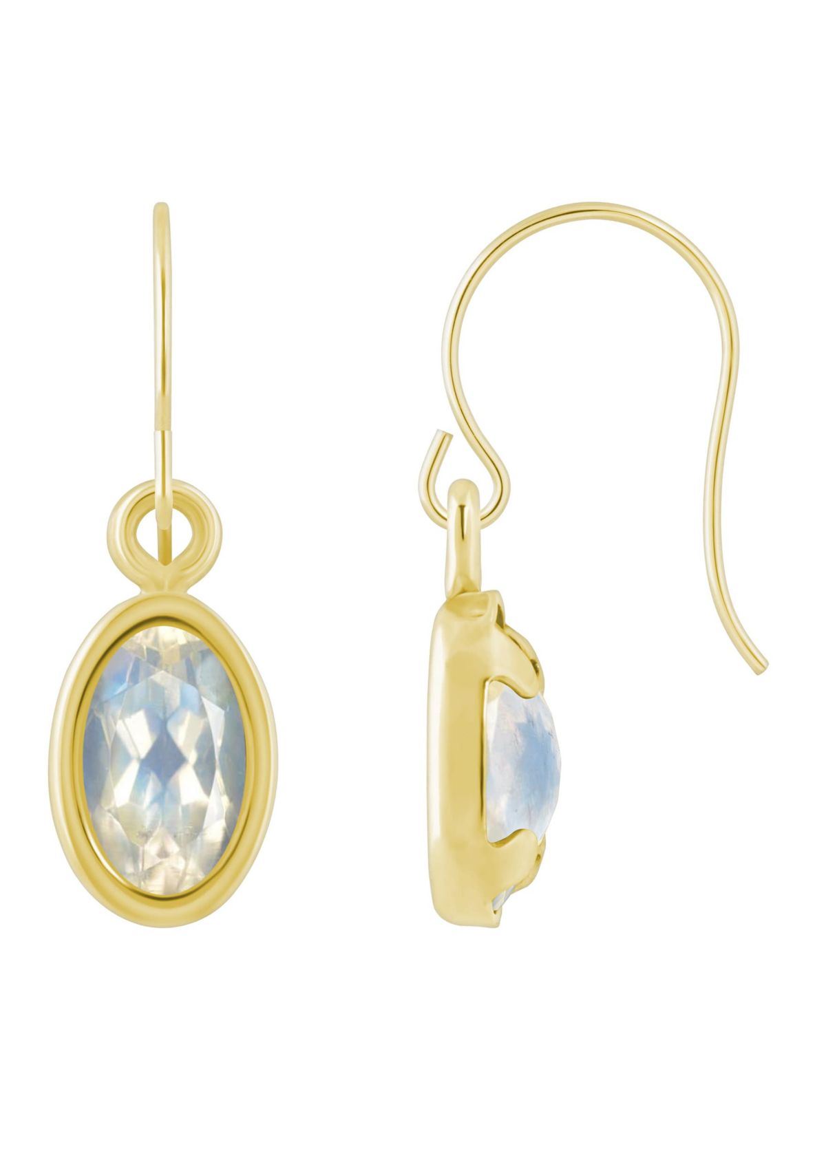 10K White Gold 6x4mm Oval Moonstone Drop Earrings