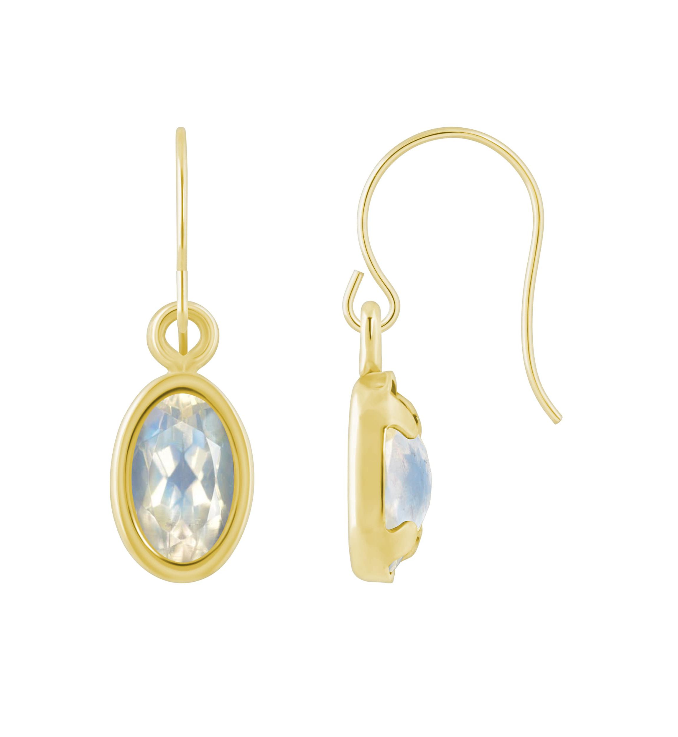 10K White Gold 6x4mm Oval Moonstone Drop Earrings