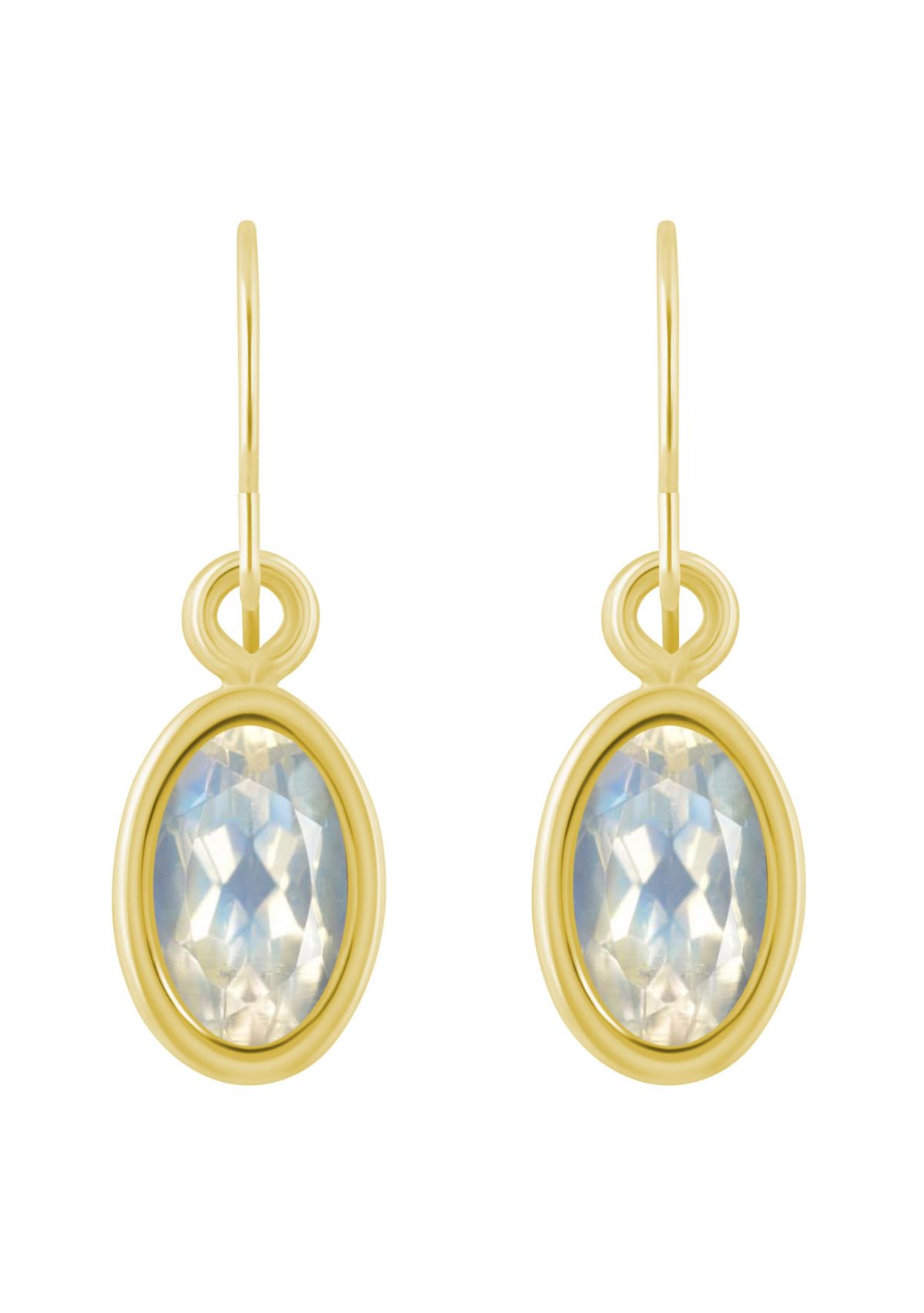 10K White Gold 6x4mm Oval Moonstone Drop Earrings