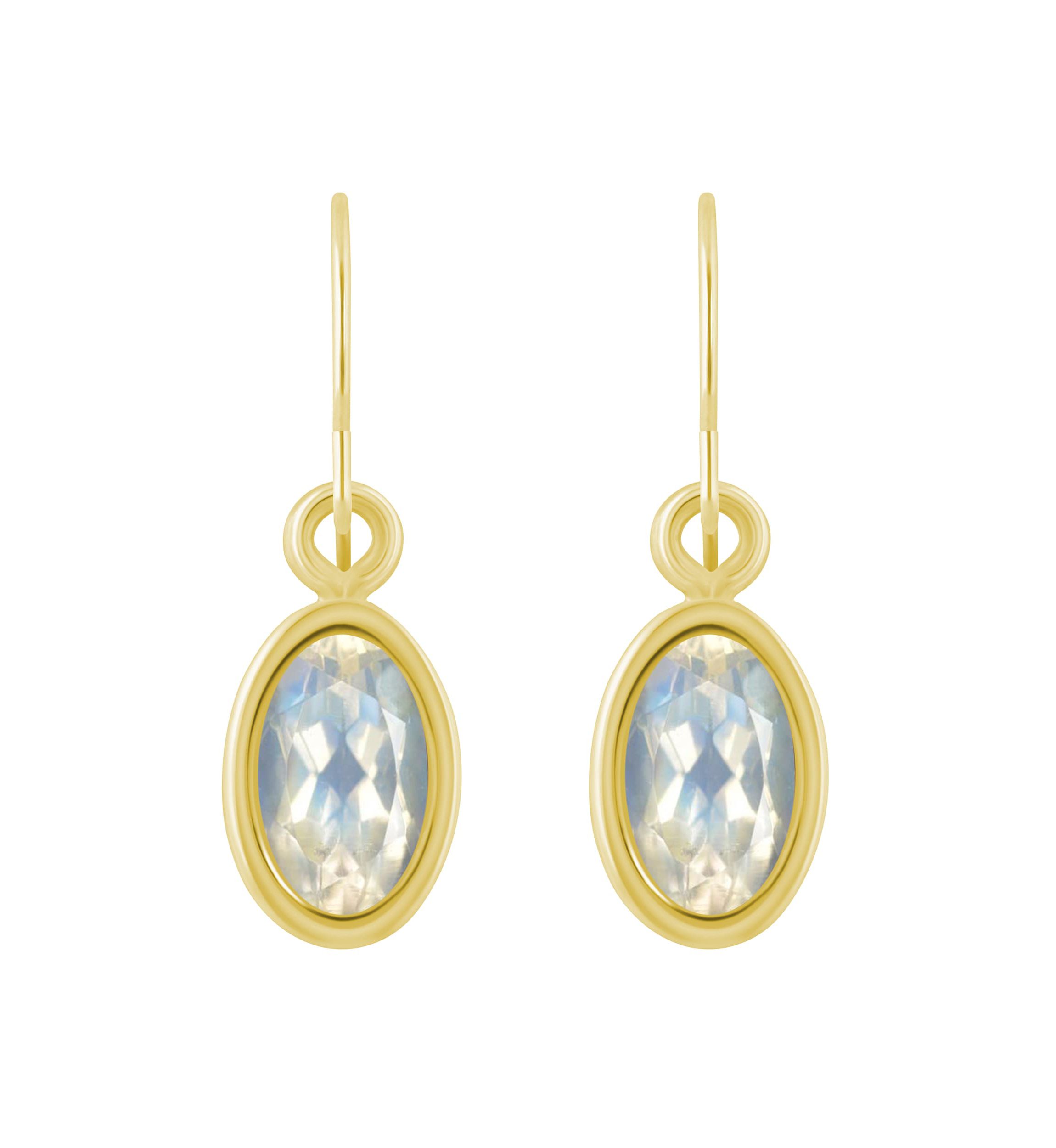 10K White Gold 6x4mm Oval Moonstone Drop Earrings